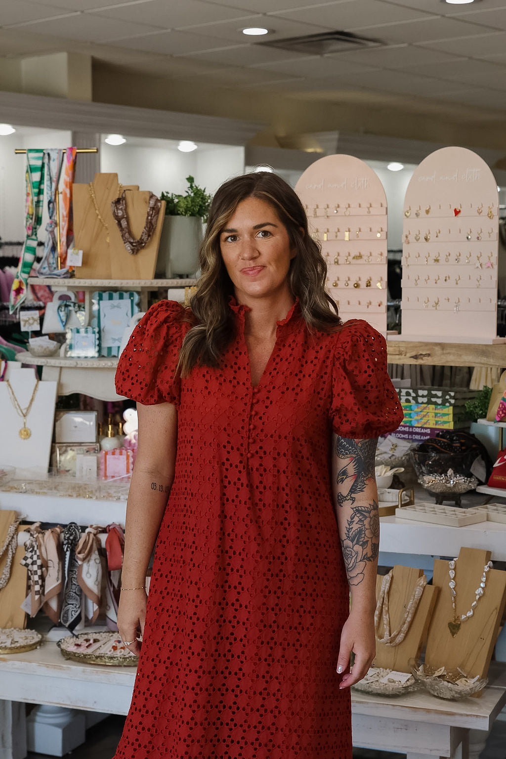 Rust Eyelet Maxi Dress