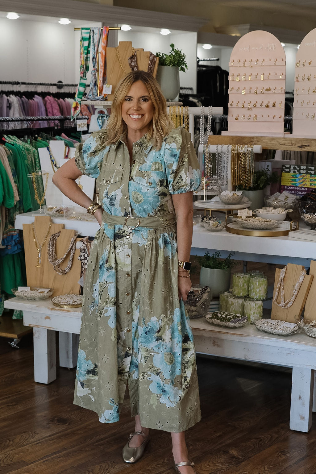 Floral Eyelet Dress - Olive
