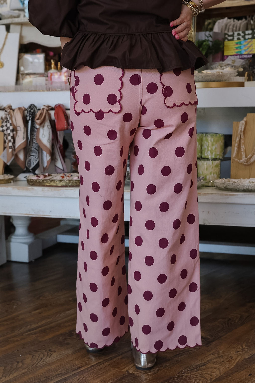 Scalloped Polka Dot Pant - Pink/Burgundy