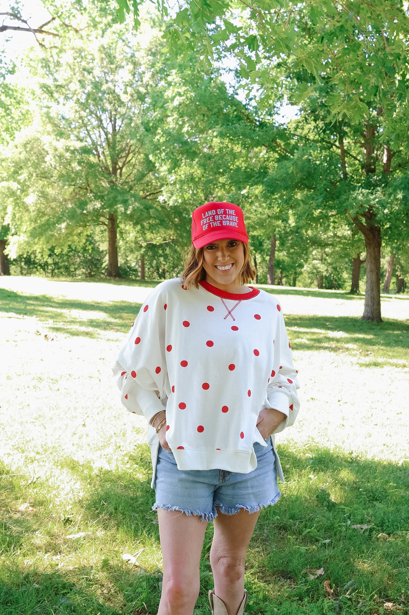 Red Polka Dot Oversized Sweatshirt