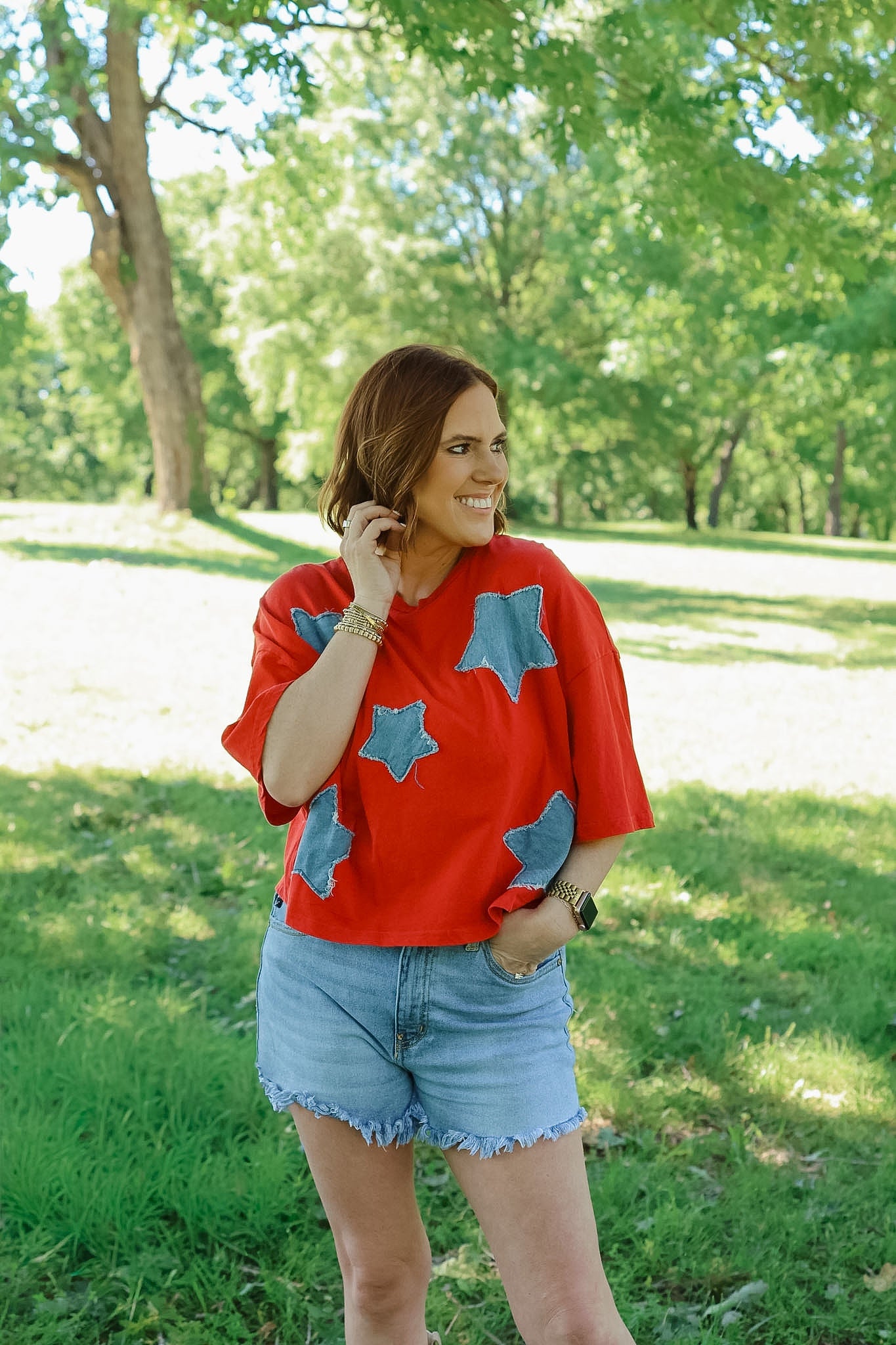 Stars Cropped Tee - Red