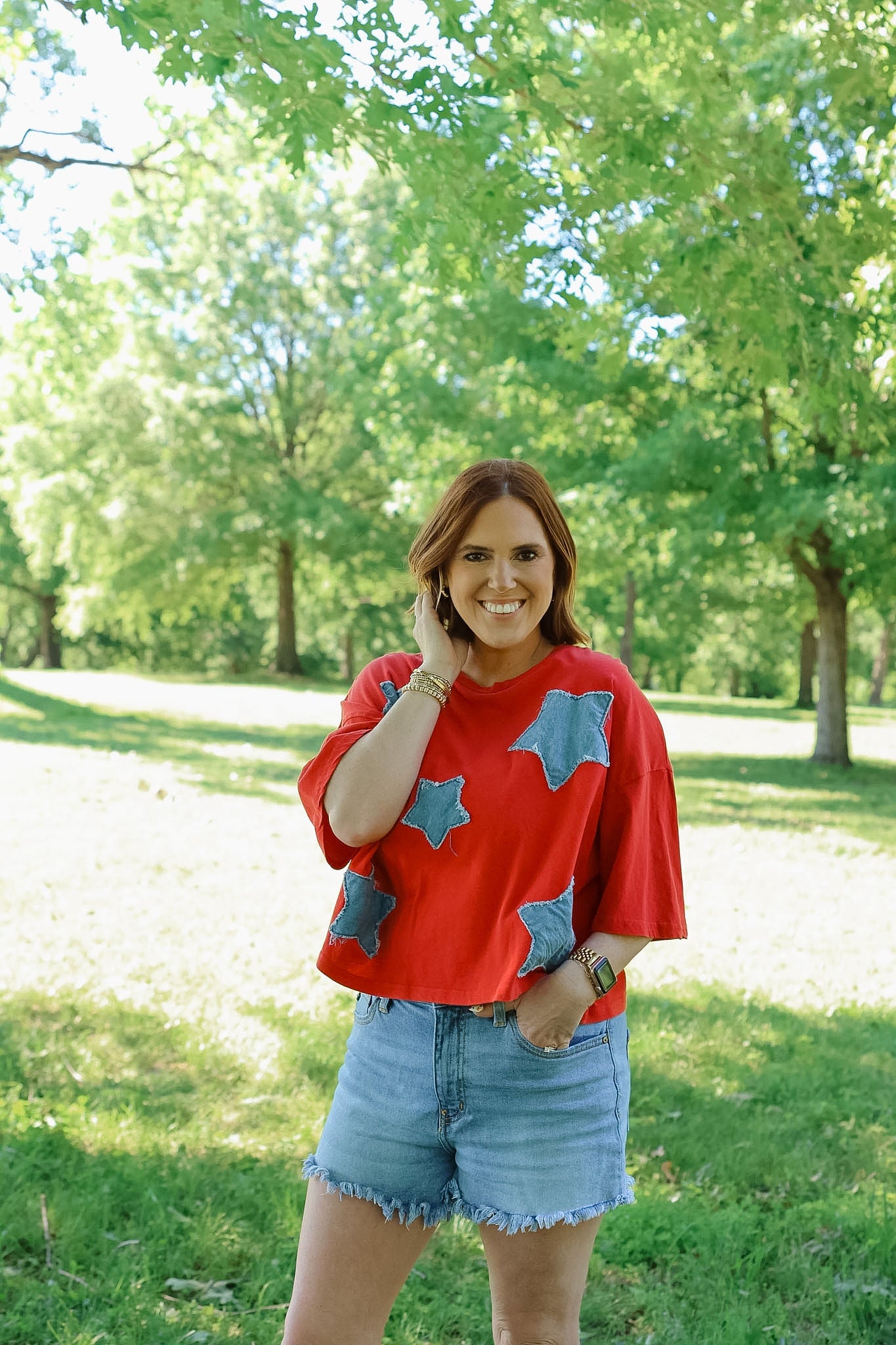 Stars Cropped Tee - Red