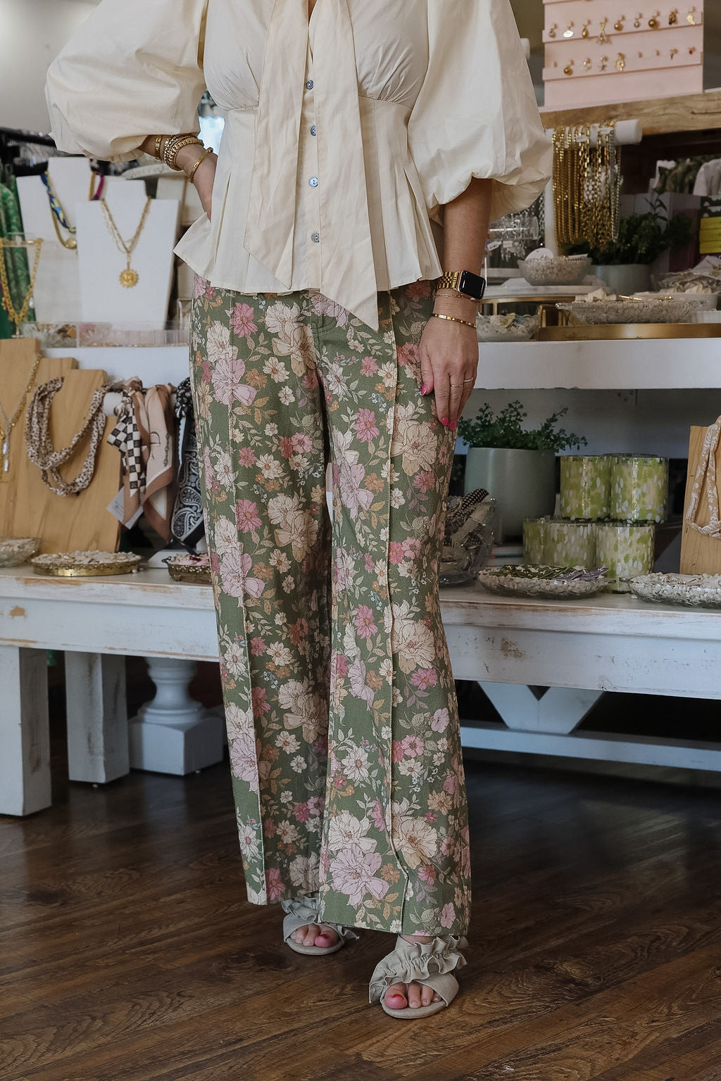 Olive Floral Vintage Pant