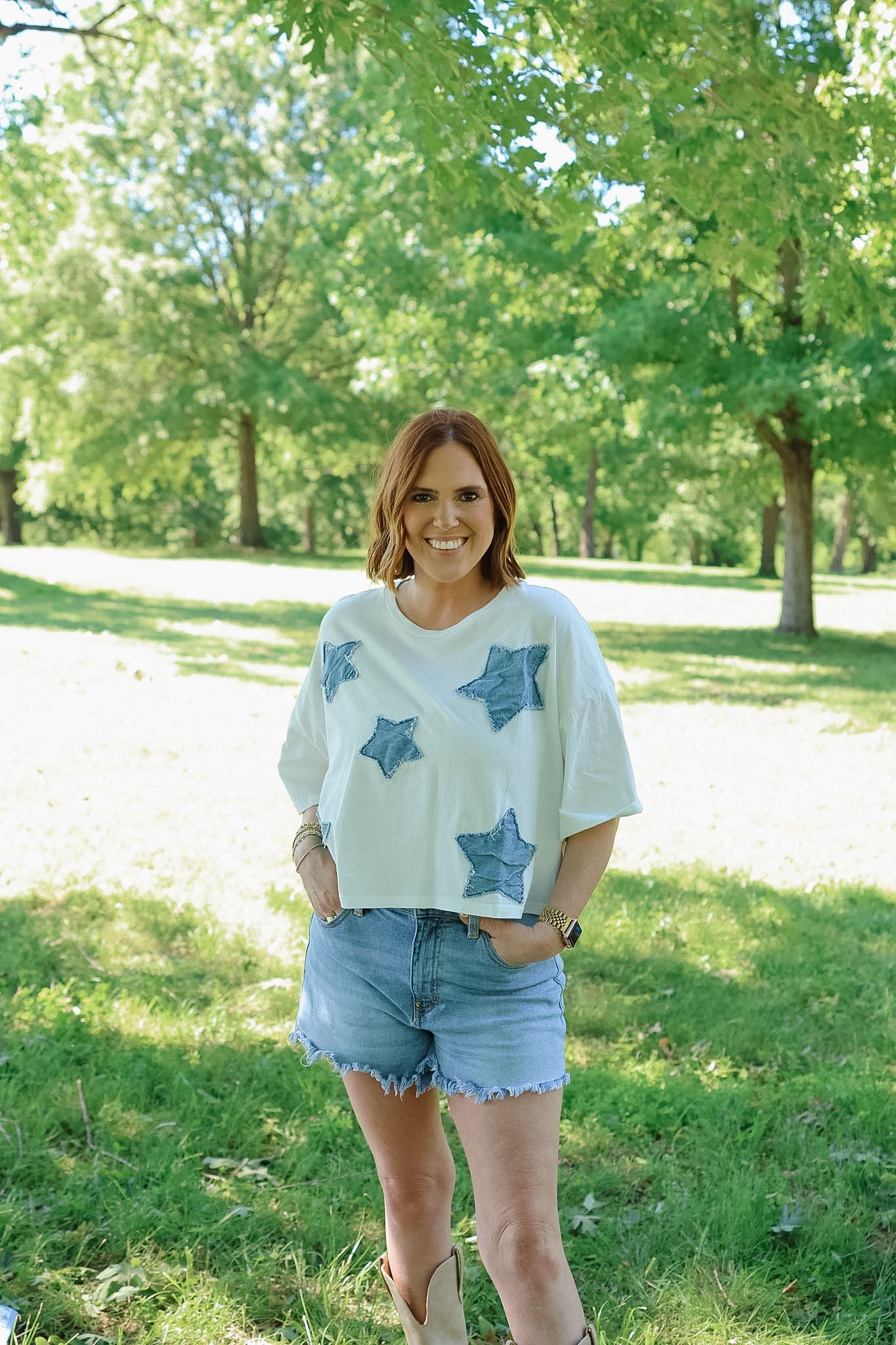 Stars Cropped Tee - White