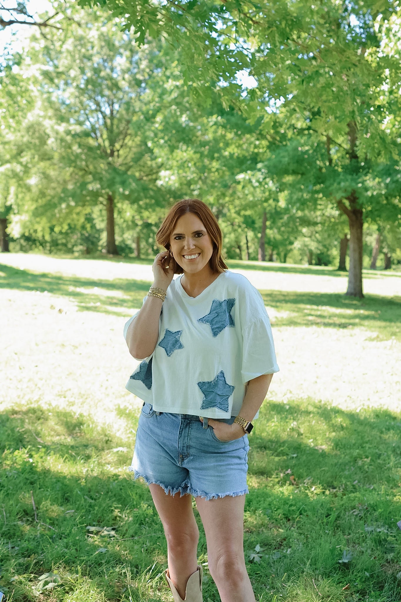 Stars Cropped Tee - White