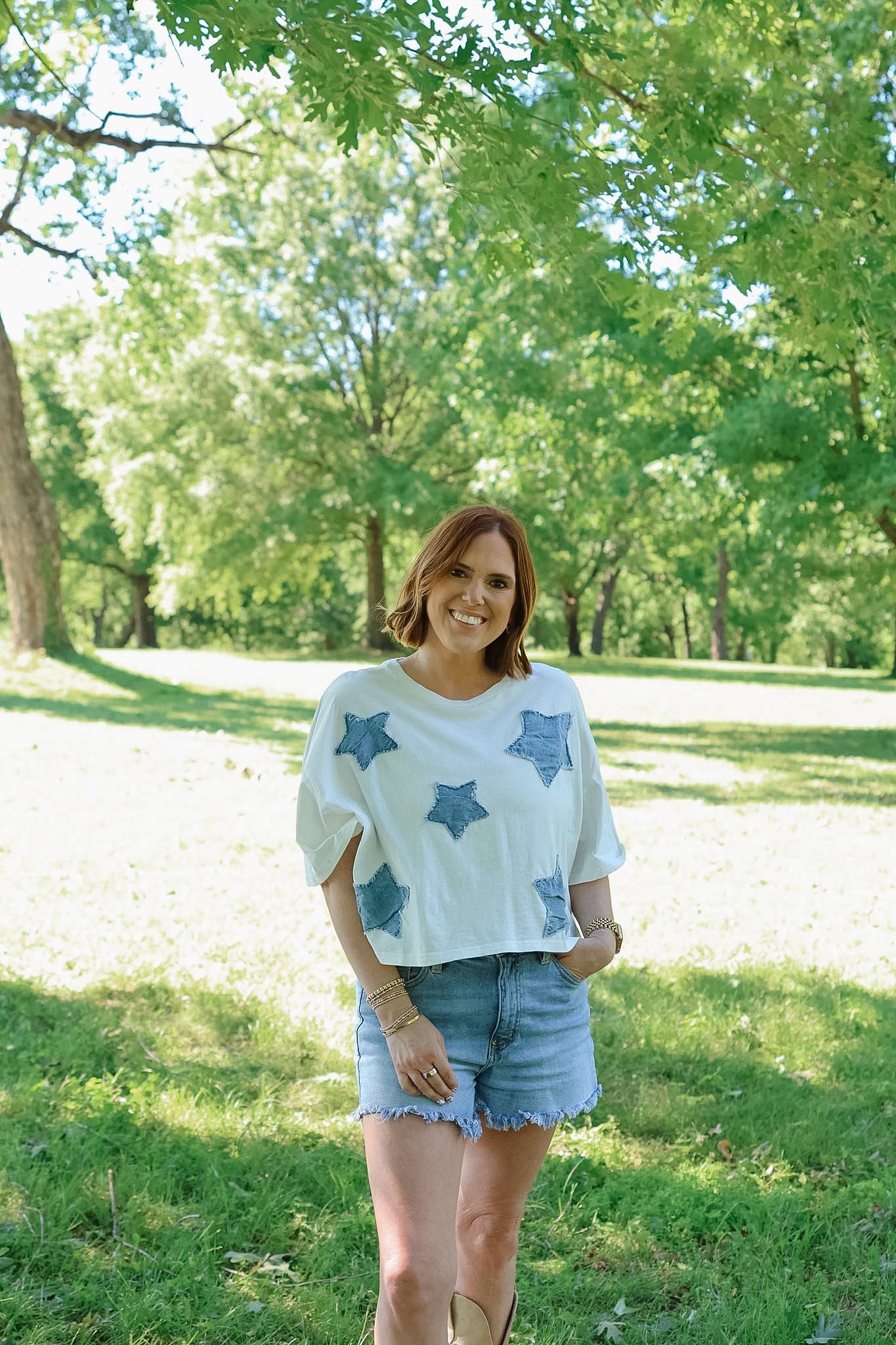 Stars Cropped Tee - White