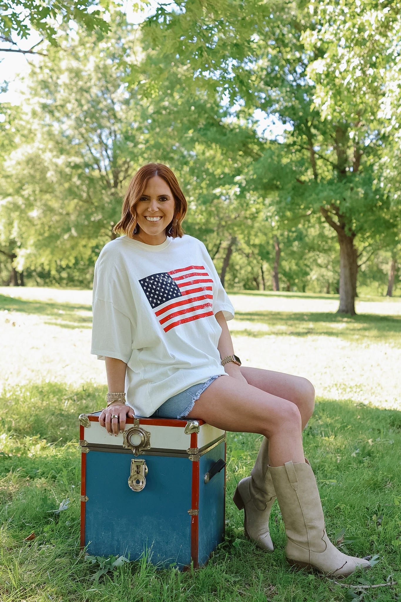 Oversized American Flag Tee - Off White