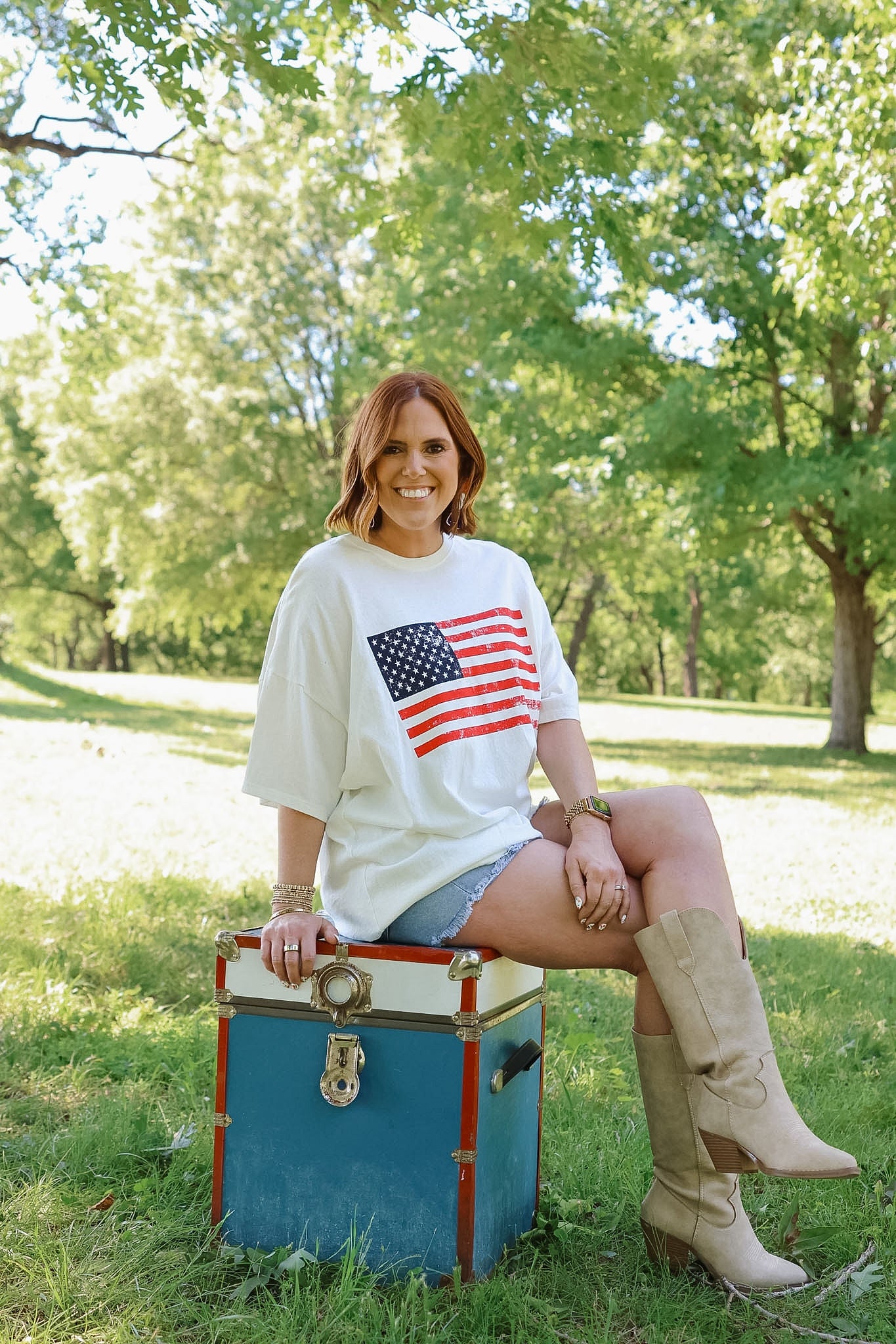 Oversized American Flag Tee - Off White