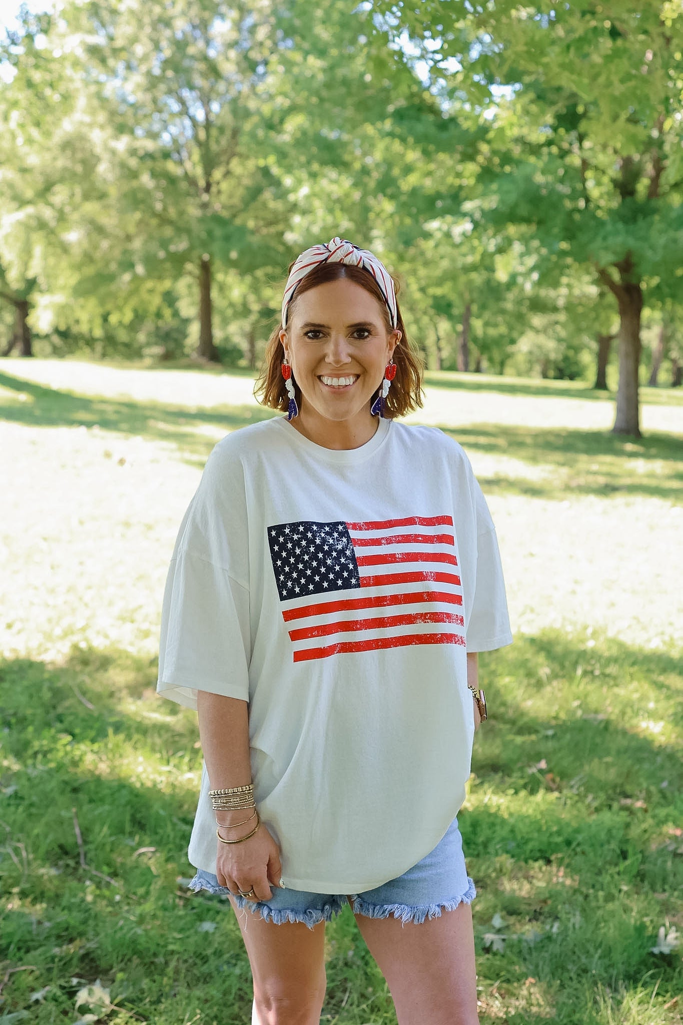 Oversized American Flag Tee - Off White
