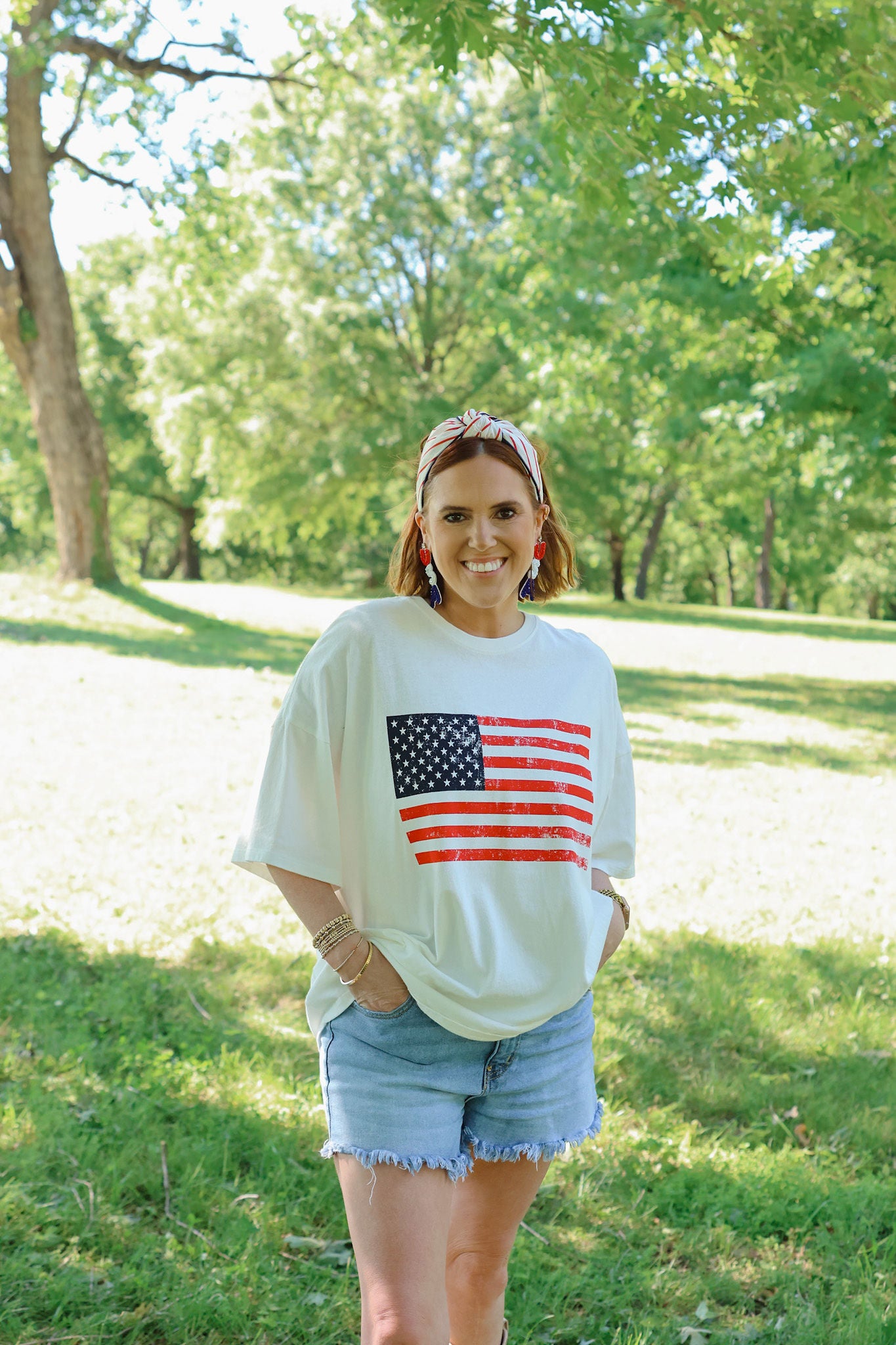 Oversized American Flag Tee - Off White