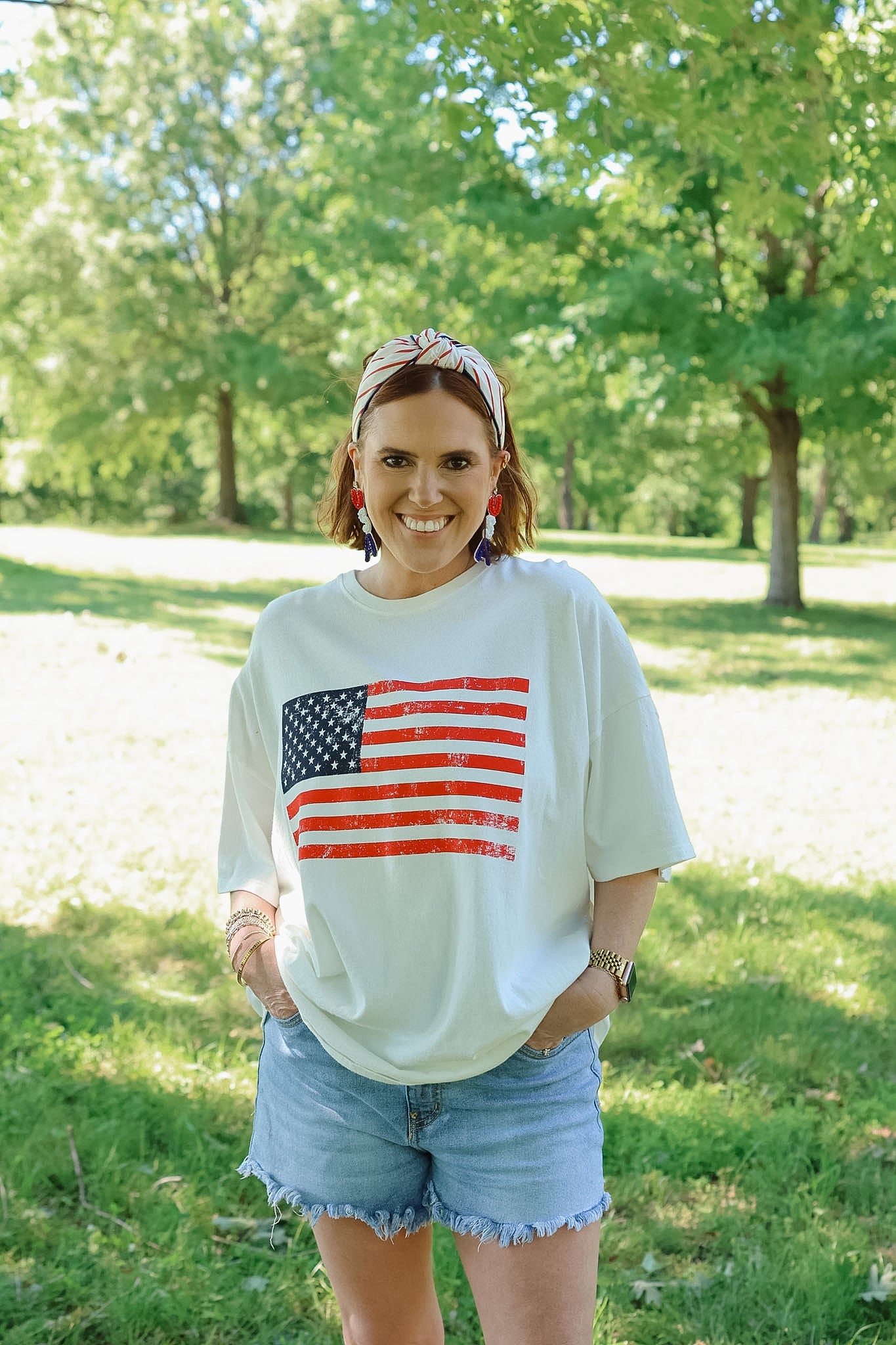 Oversized American Flag Tee - Off White