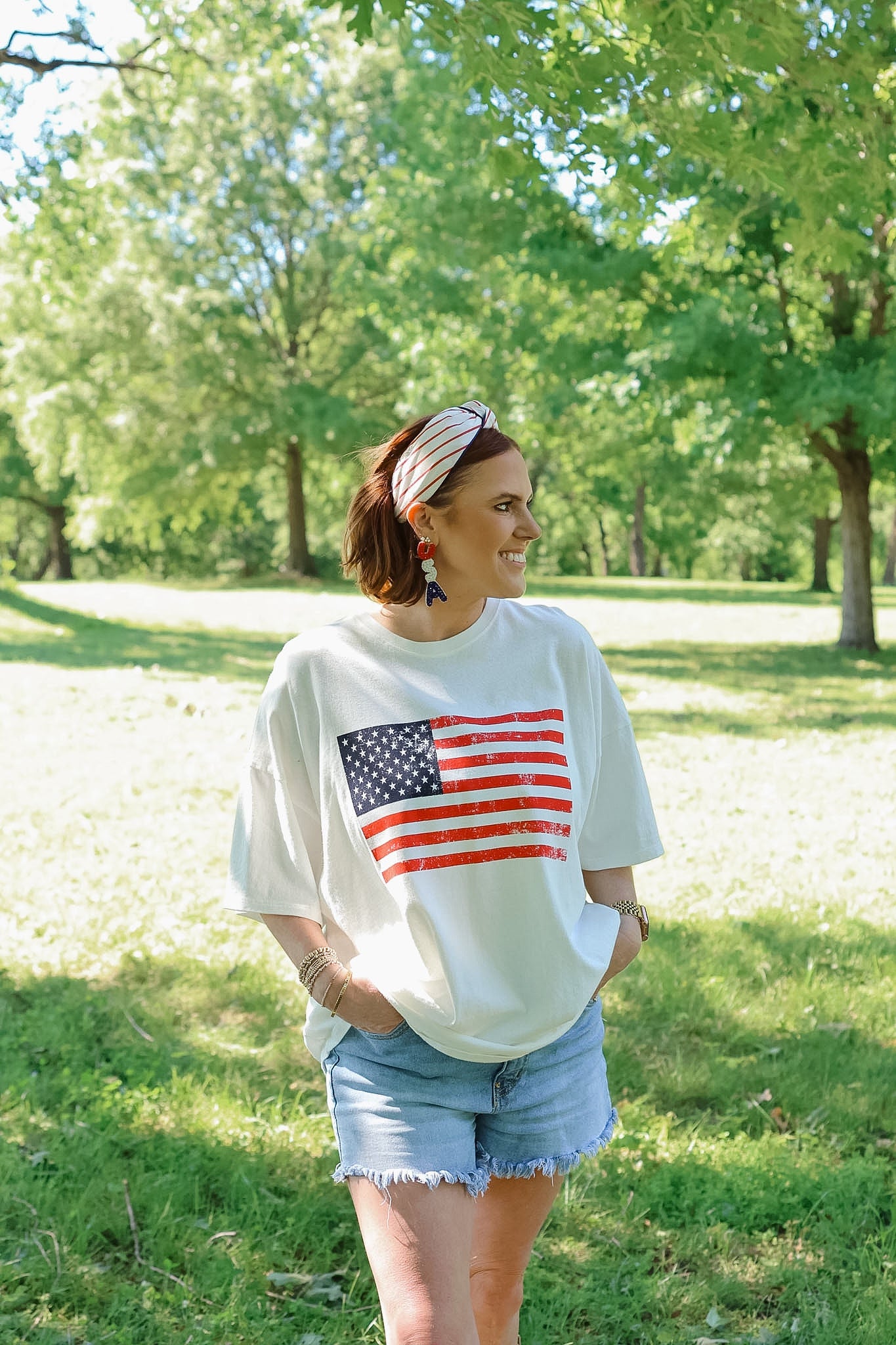 Oversized American Flag Tee - Off White