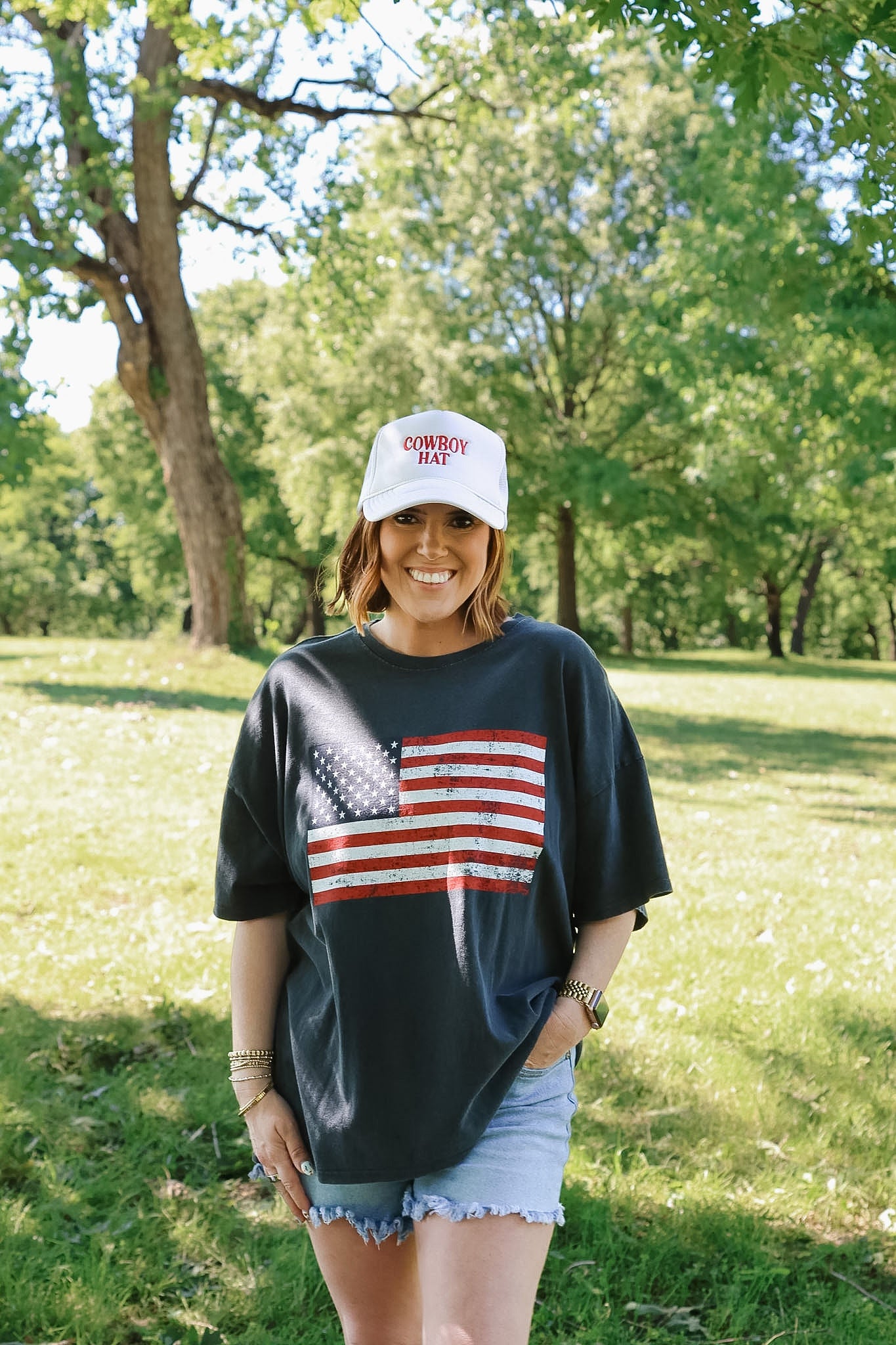 Oversized American Flag Tee - Charcoal
