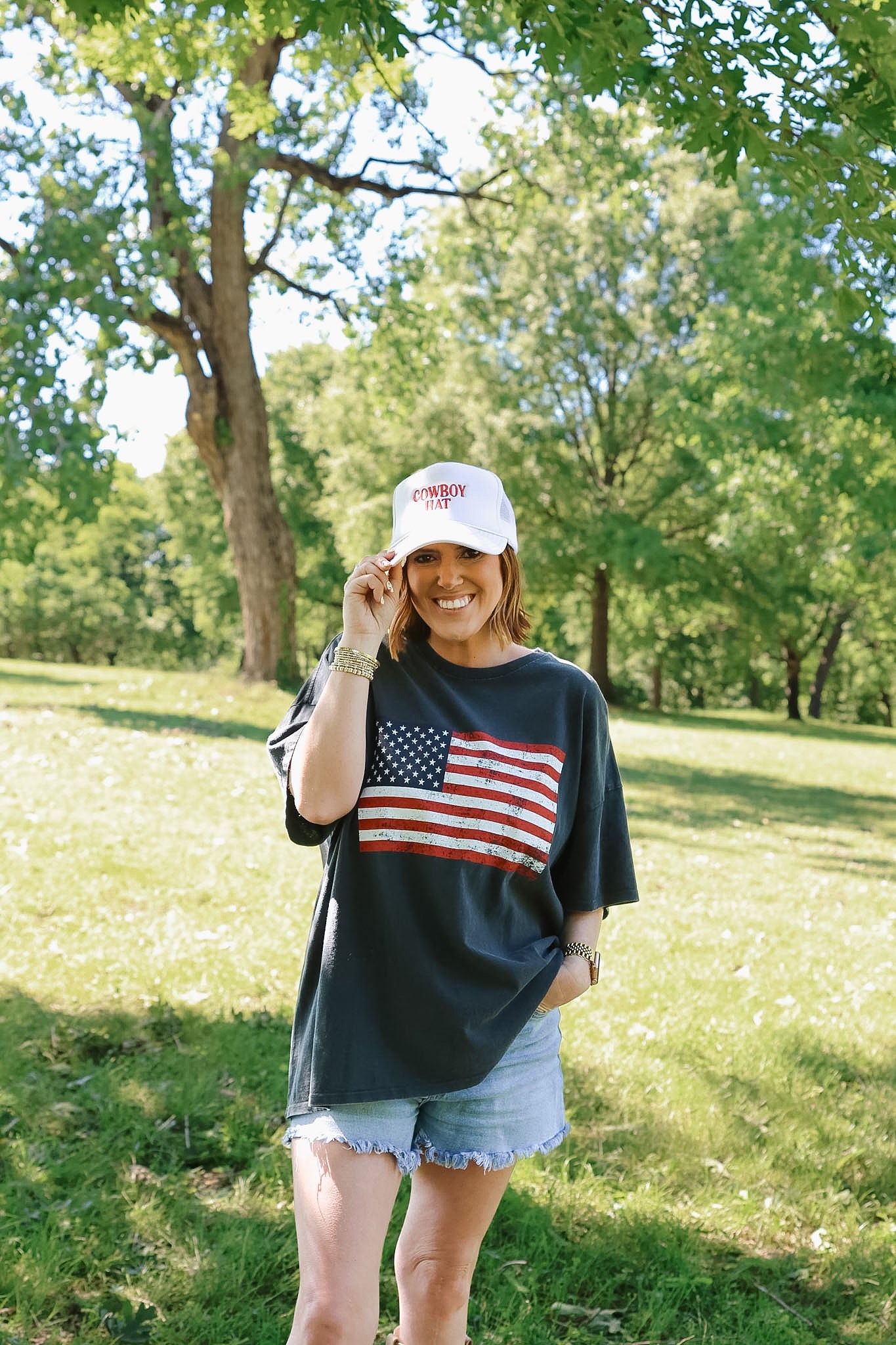 Oversized American Flag Tee - Charcoal