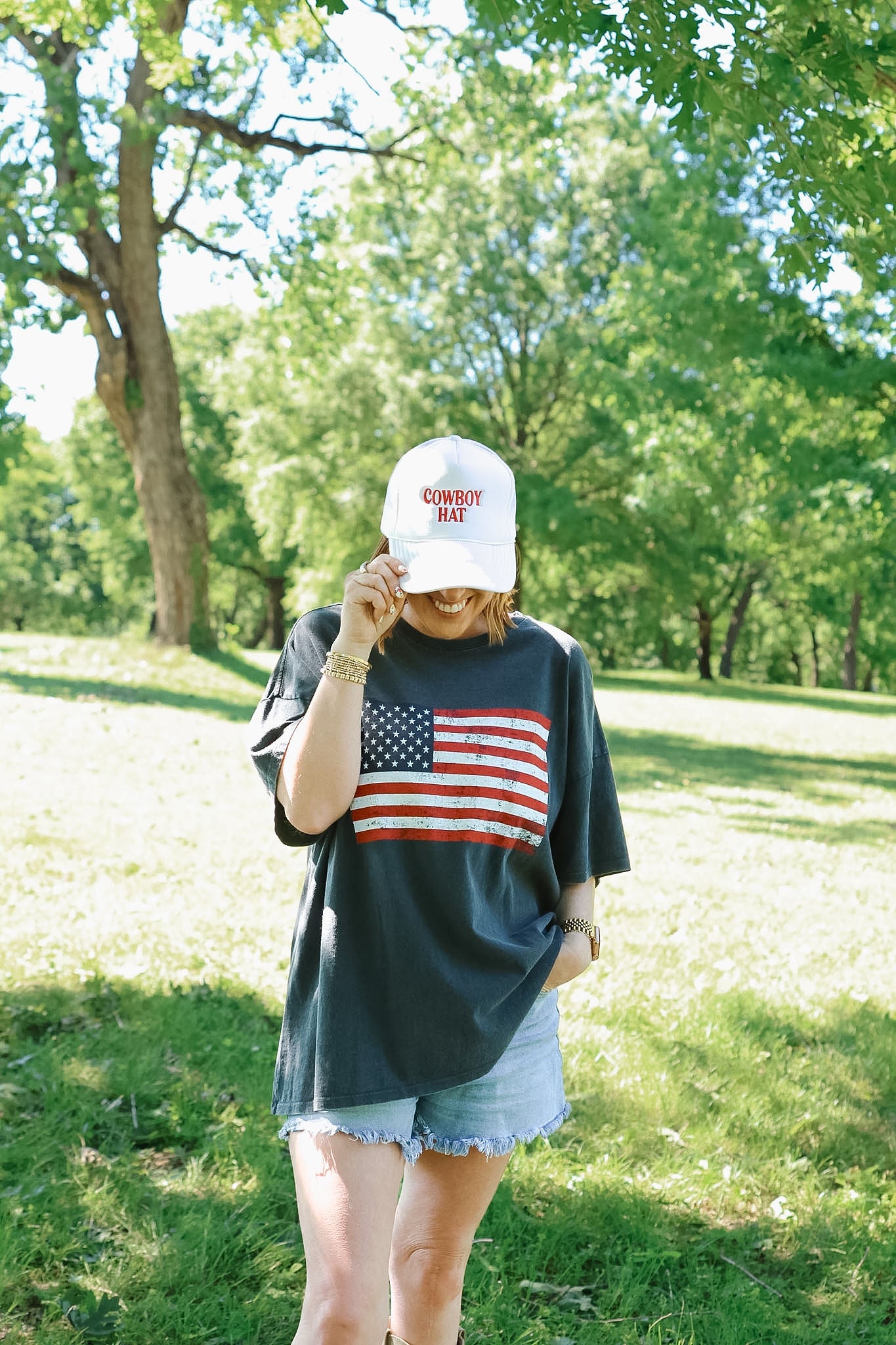 Oversized American Flag Tee - Charcoal