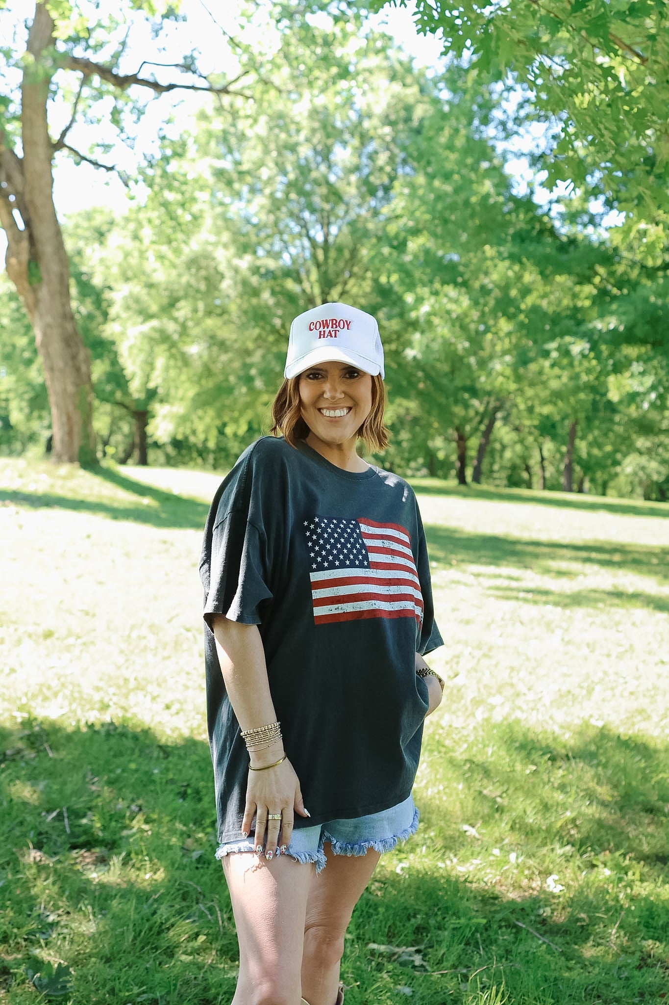 Oversized American Flag Tee - Charcoal