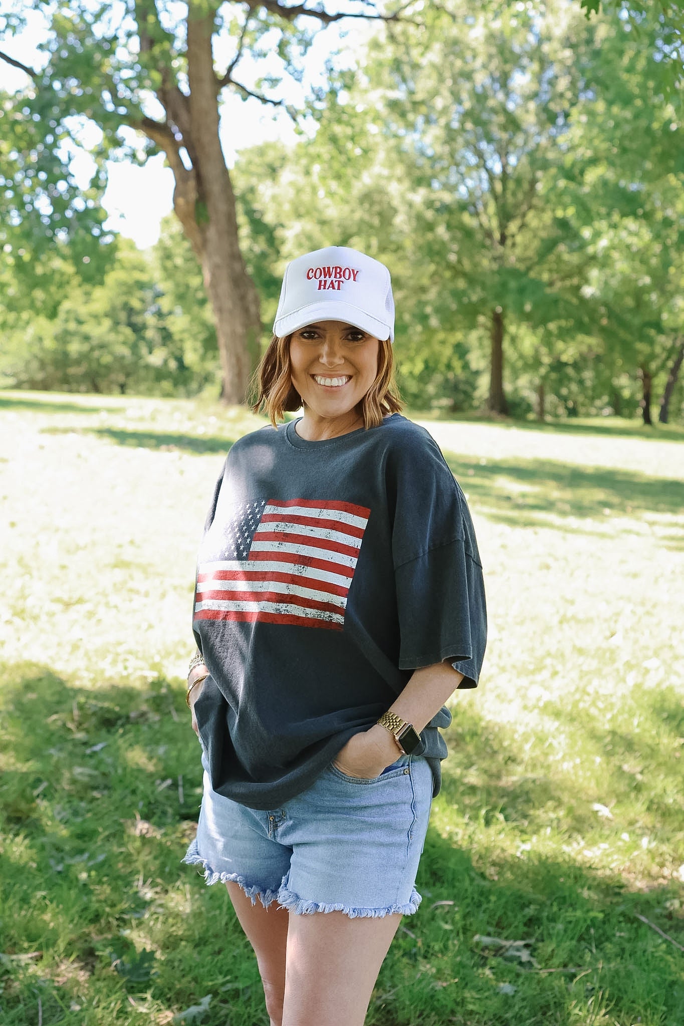 Oversized American Flag Tee - Charcoal