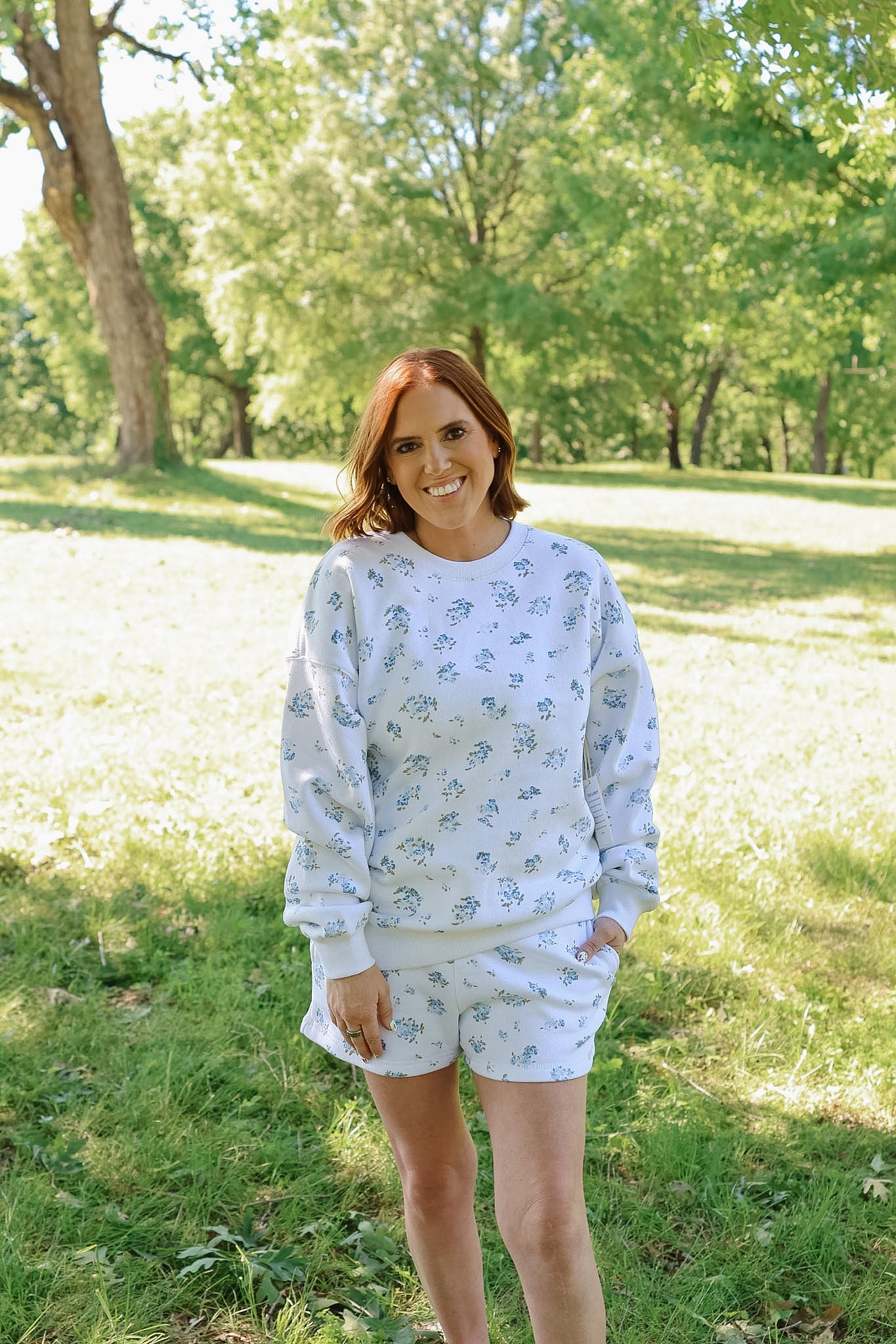 Floral Ditsy Print Crewneck - White