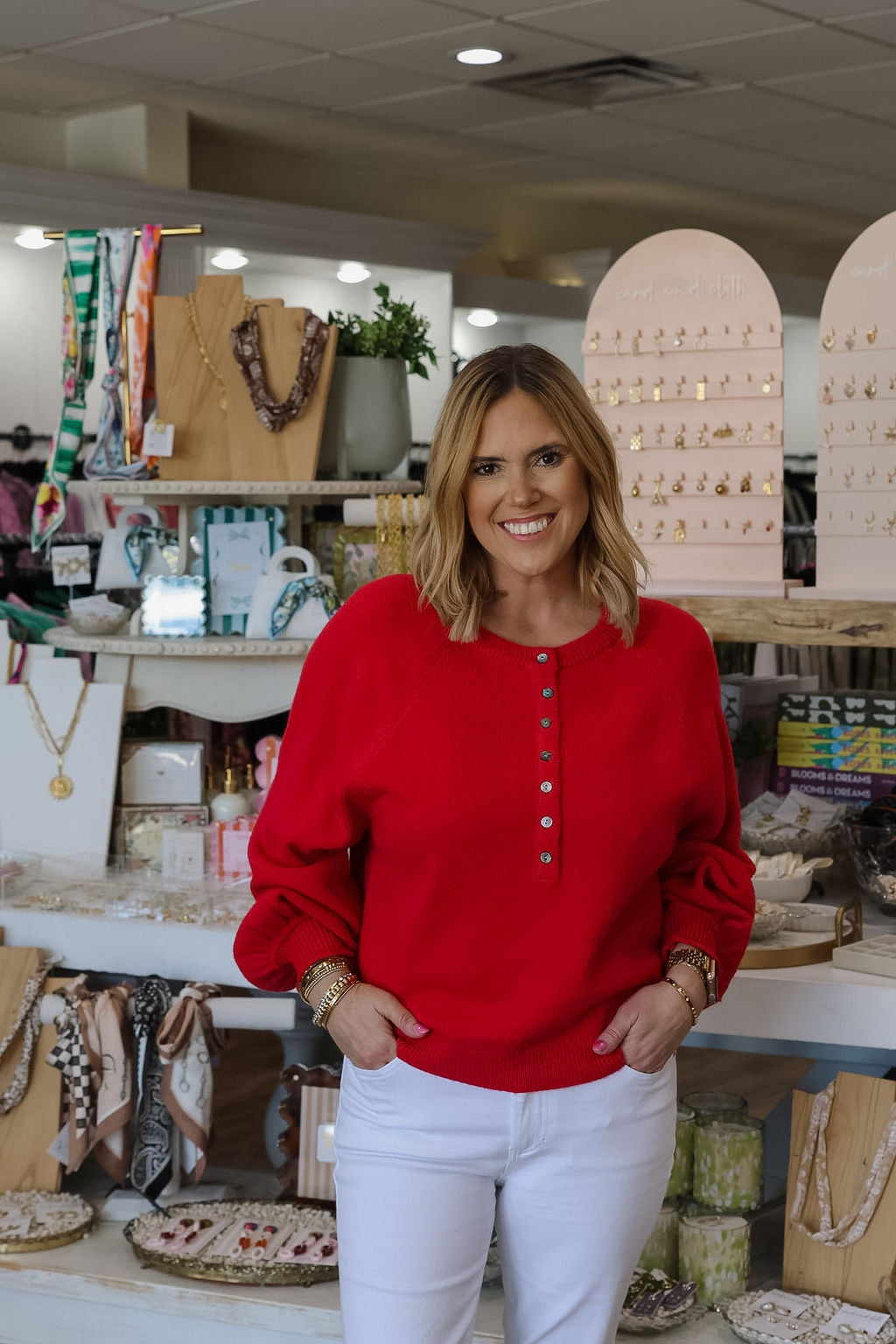 Kingsley Knit Button Front Top - Red