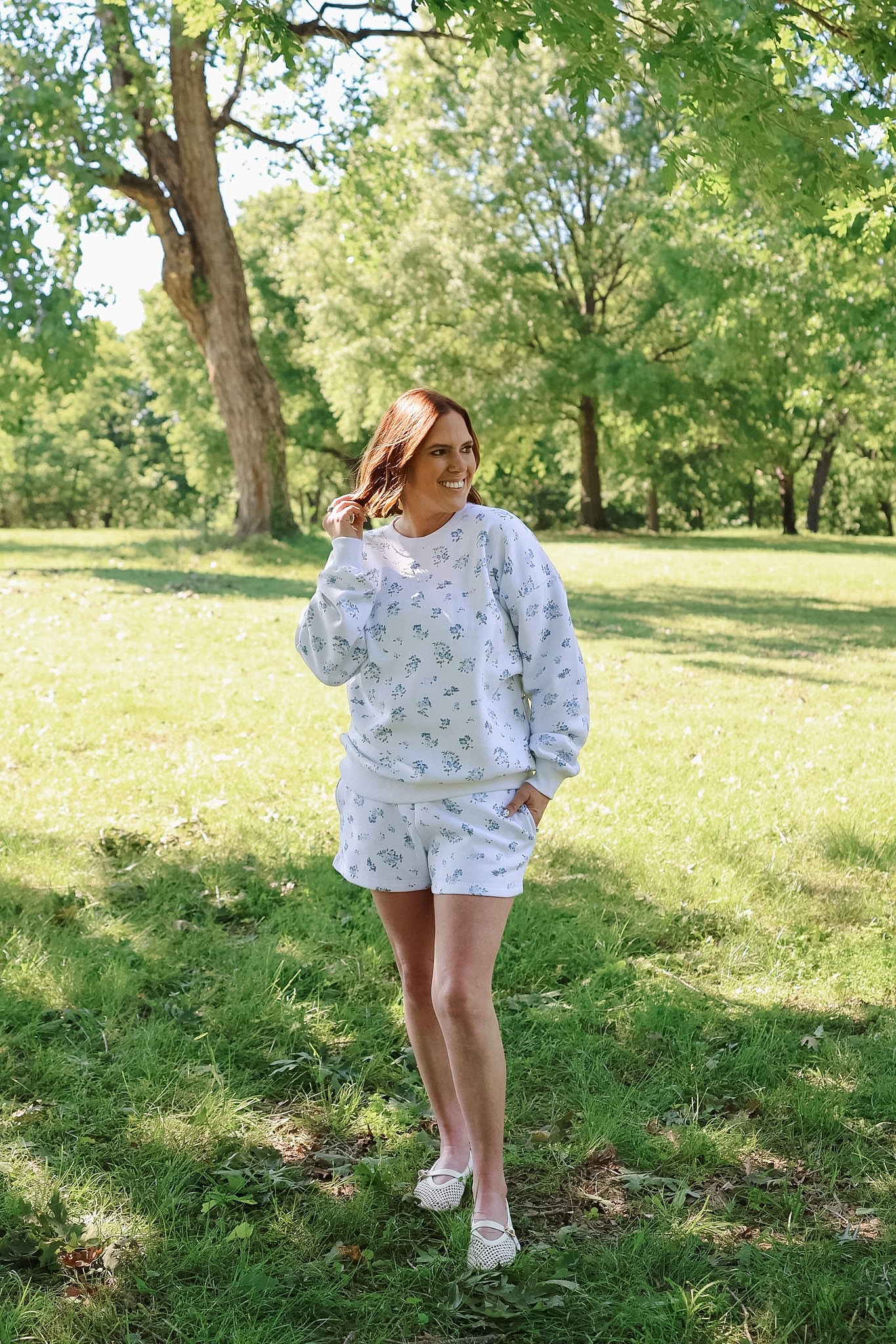Floral Ditsy Print Crewneck - White