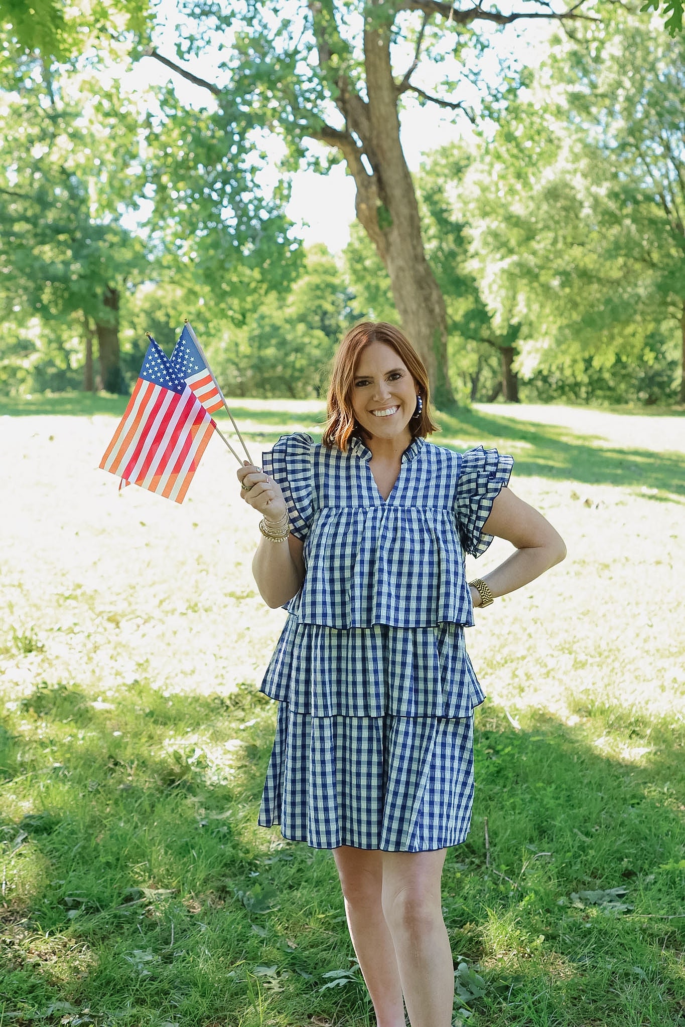 Gingham Tiered Mini Dress - Navy