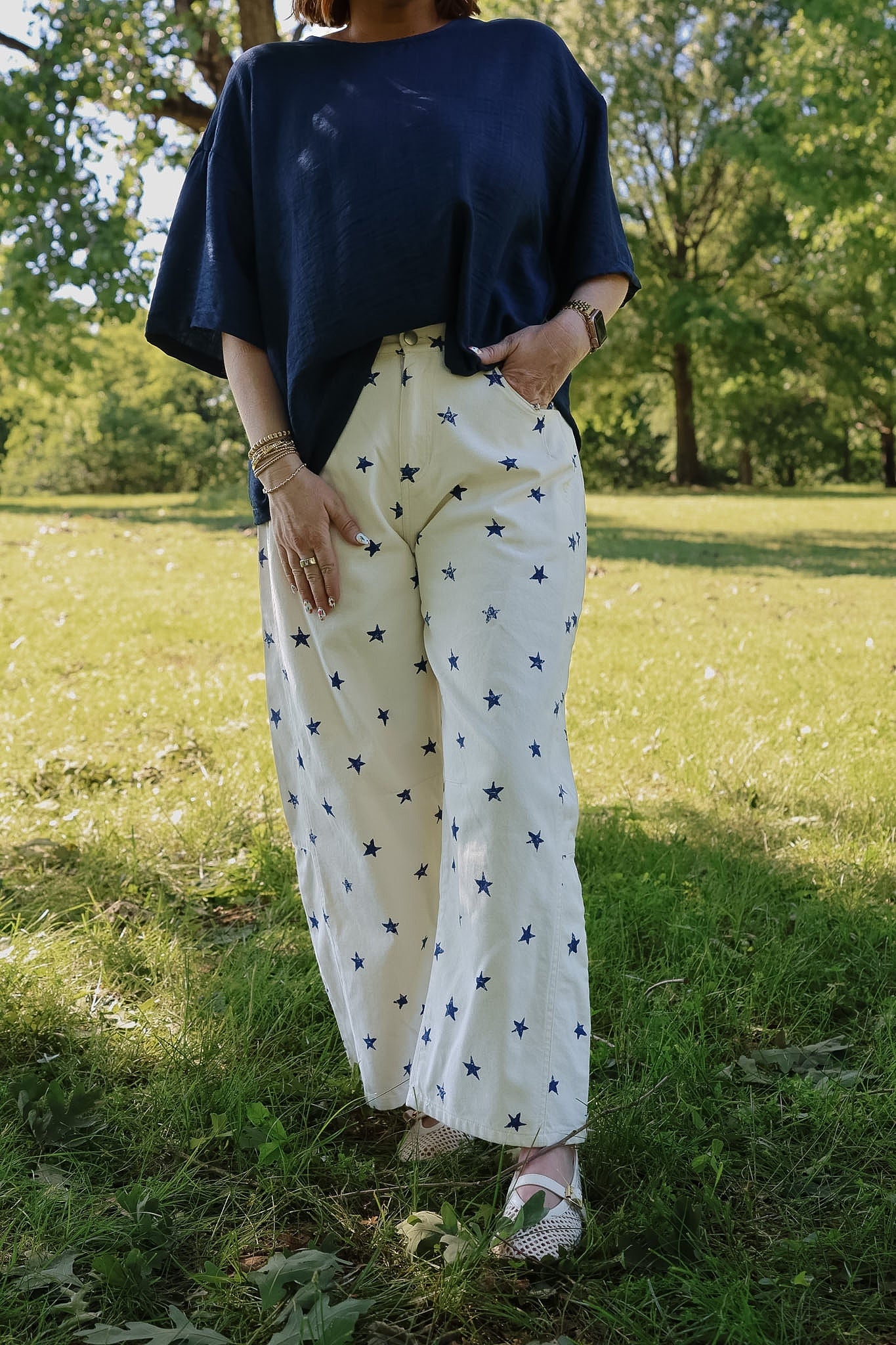 Distressed Stars Barrel Pants