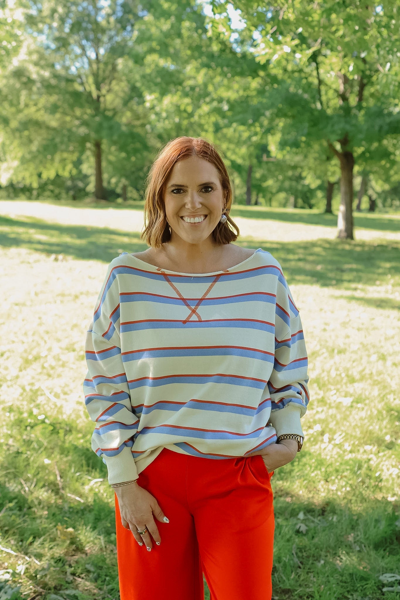 Stripe Boat Neck Oversized Top