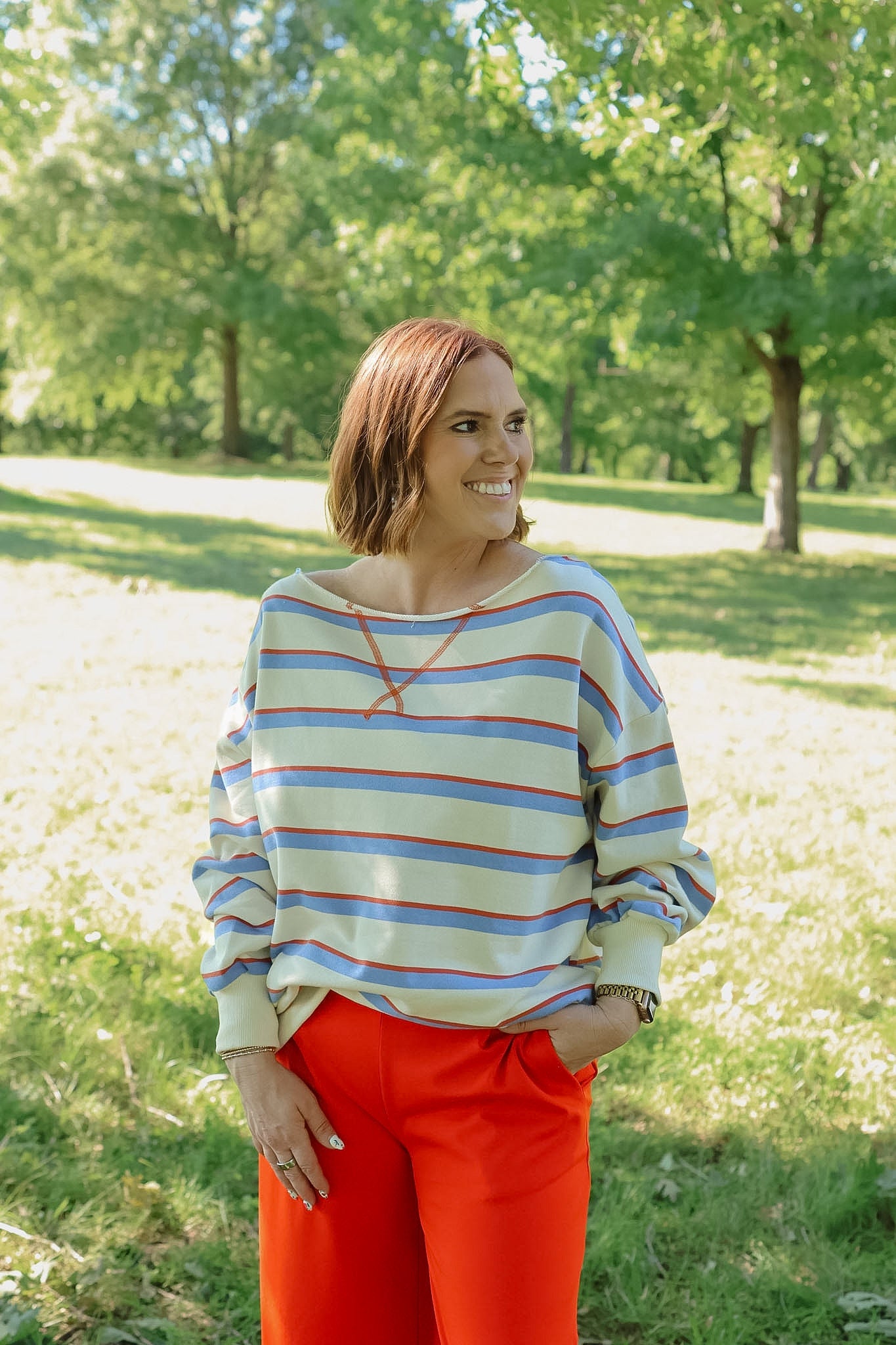 Stripe Boat Neck Oversized Top