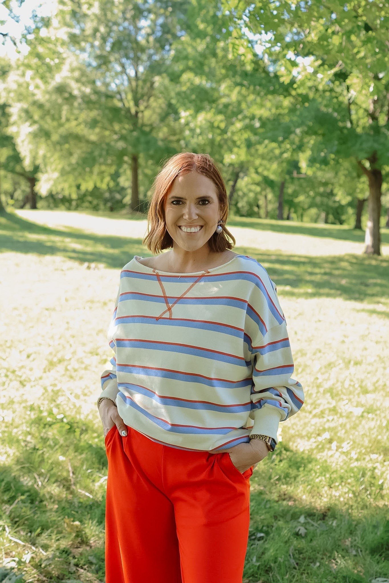 Stripe Boat Neck Oversized Top