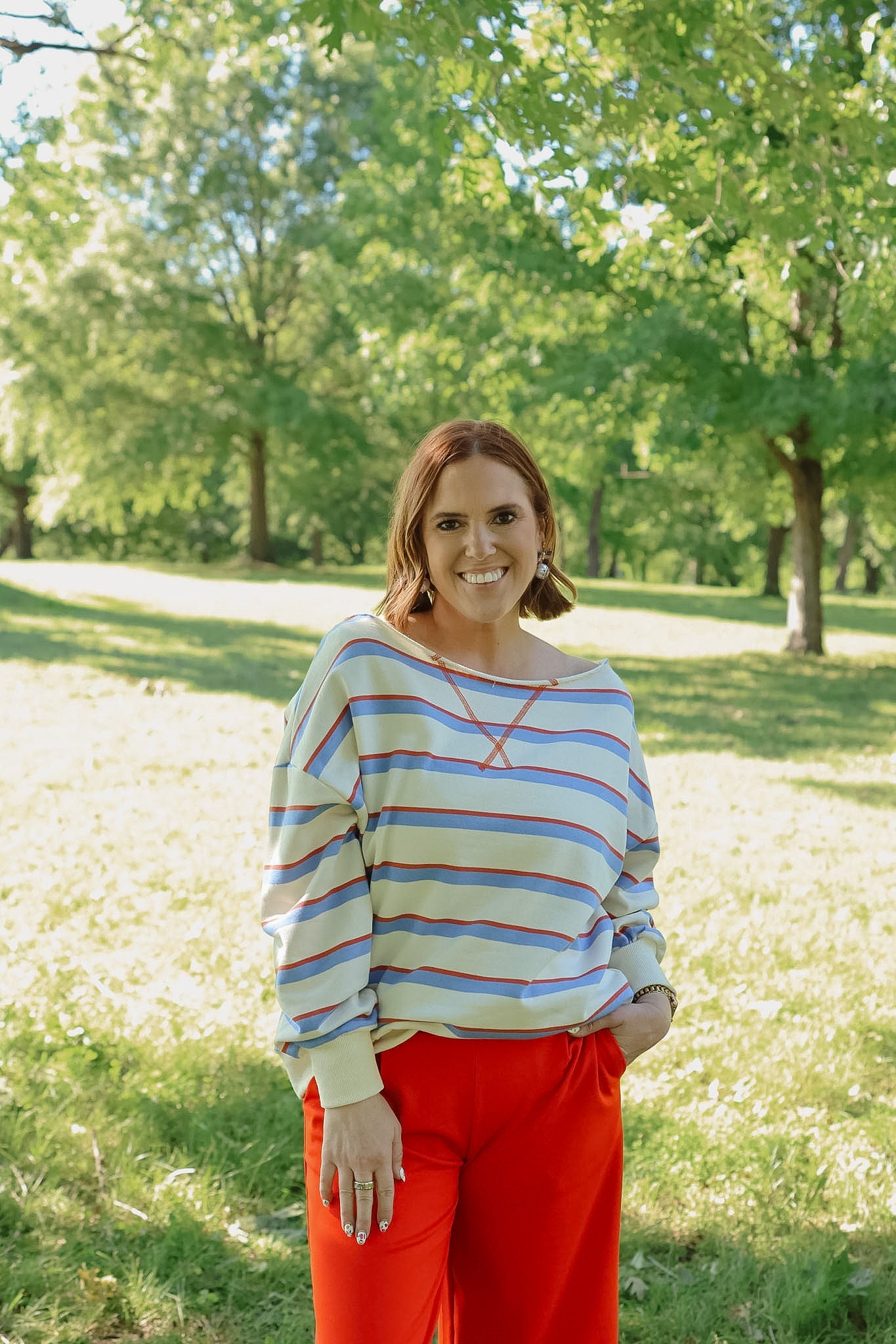 Stripe Boat Neck Oversized Top