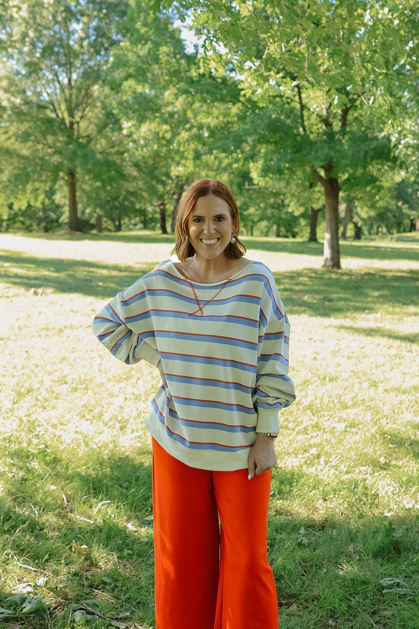 Stripe Boat Neck Oversized Top