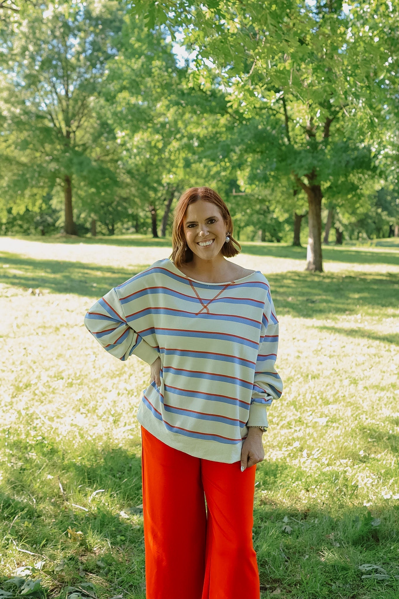 Stripe Boat Neck Oversized Top