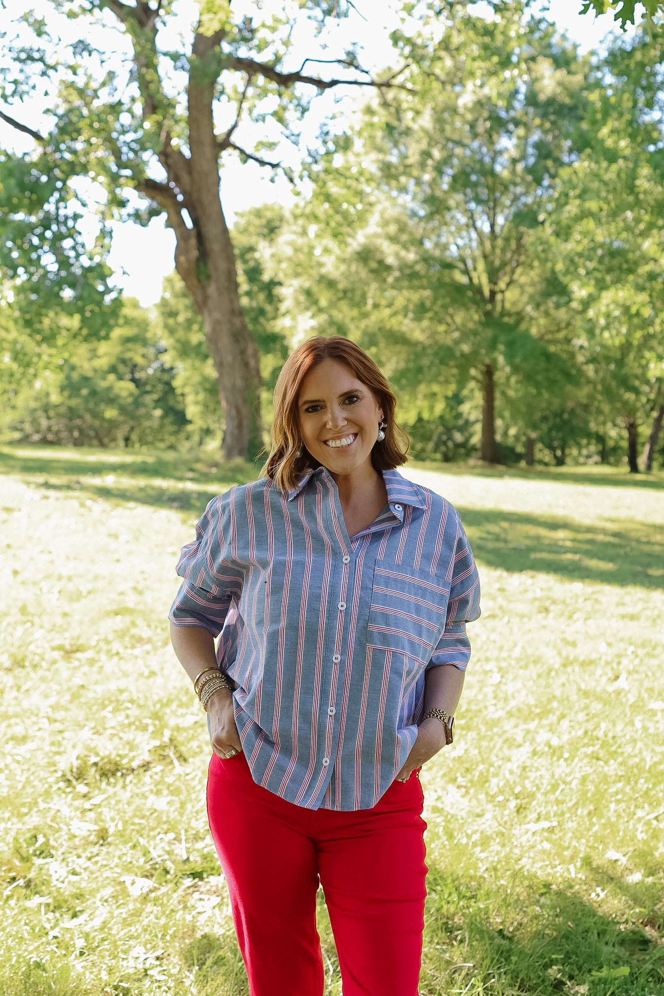 Blue Stripe Button Short Sleeve Shirt