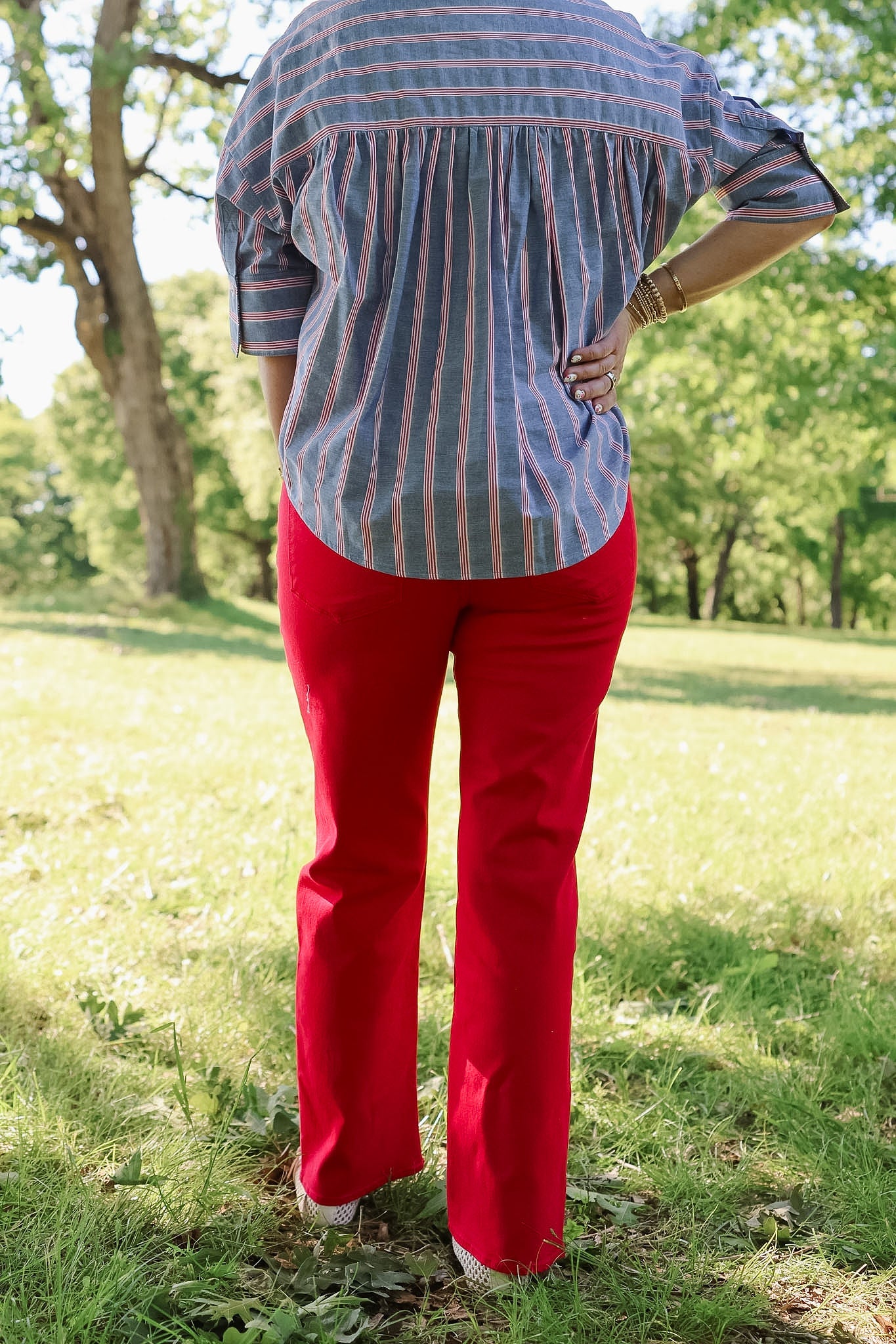 Blue Stripe Button Short Sleeve Shirt