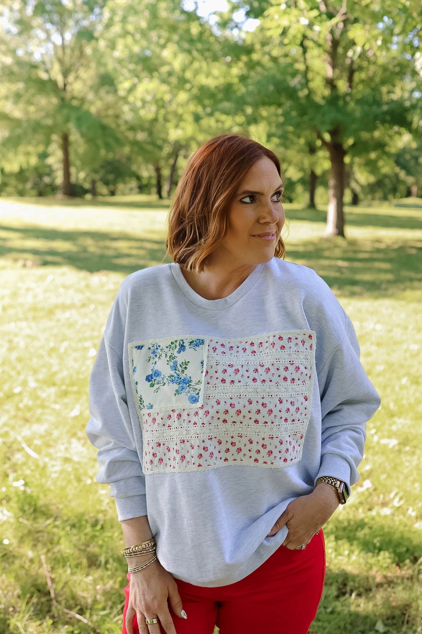 Applique American Flag Crewneck