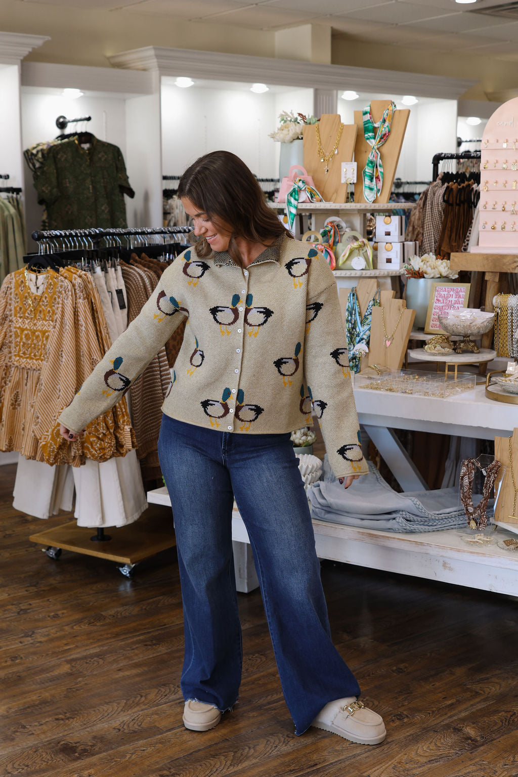 Duck Print Sweater Cardigan