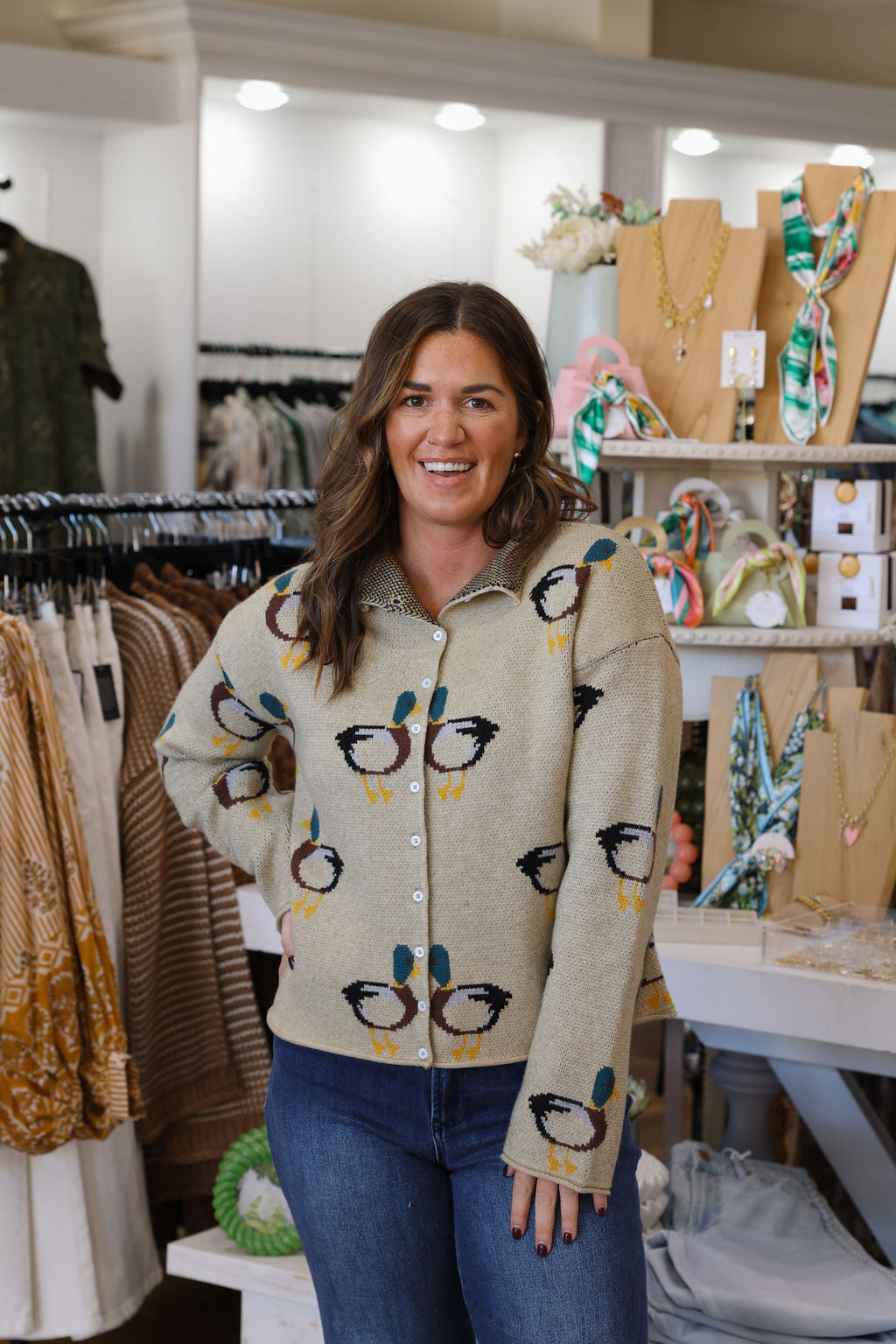 Duck Print Sweater Cardigan