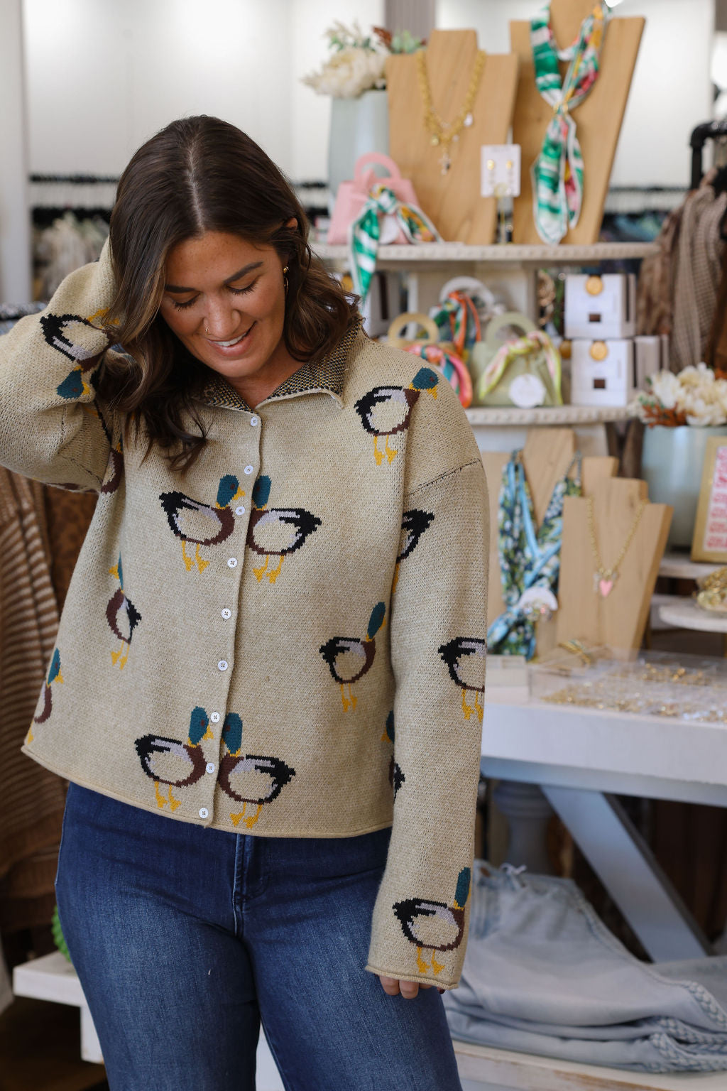 Duck Print Sweater Cardigan