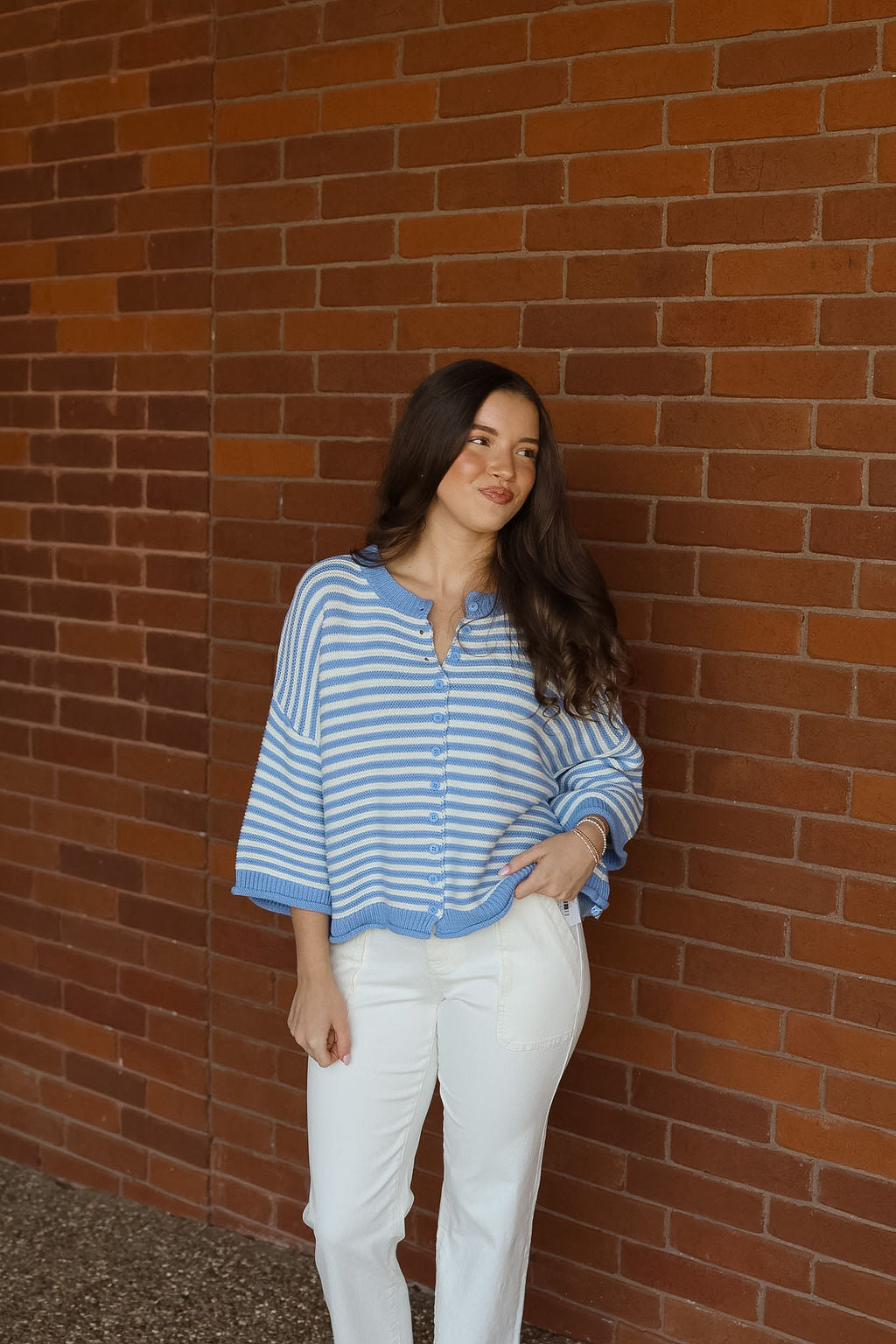 Blue Stripe Oversized Crop Cardi