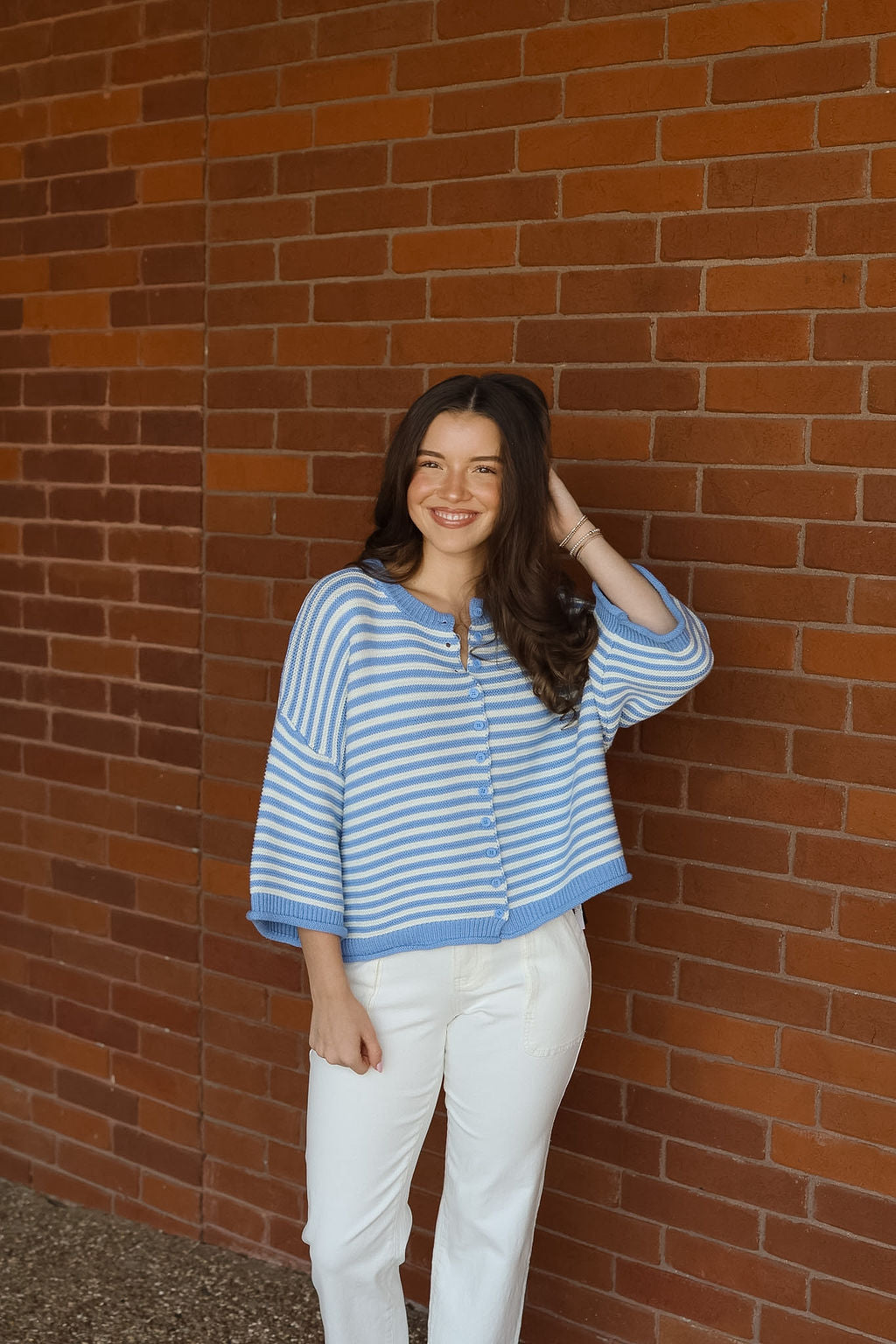 Blue Stripe Oversized Crop Cardi