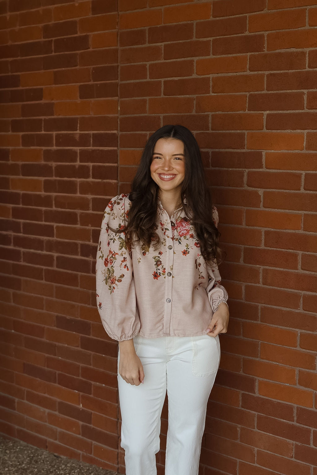 Linda Floral Top - Beige