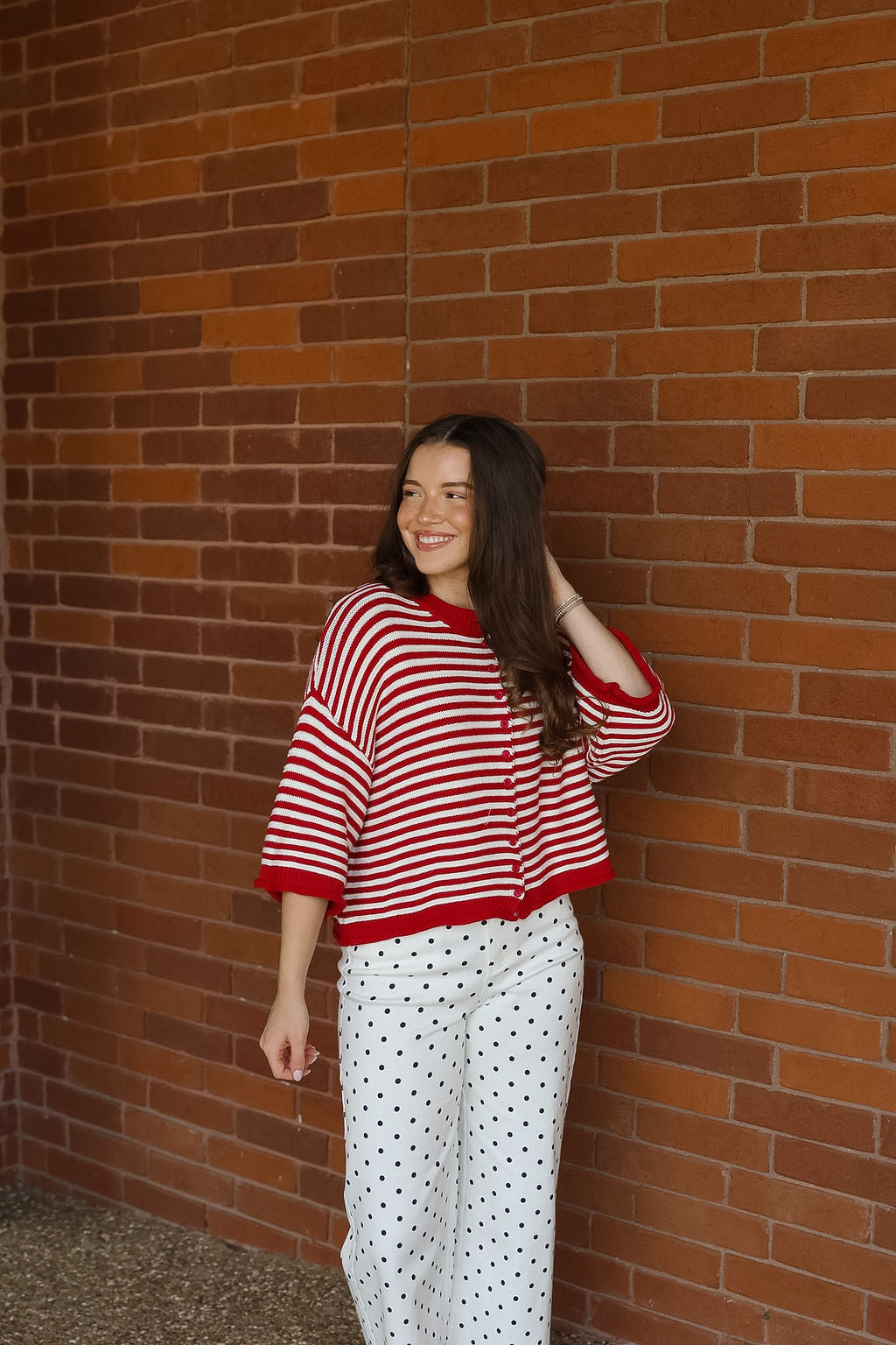 Red Oversized Crop Stripe Cardi