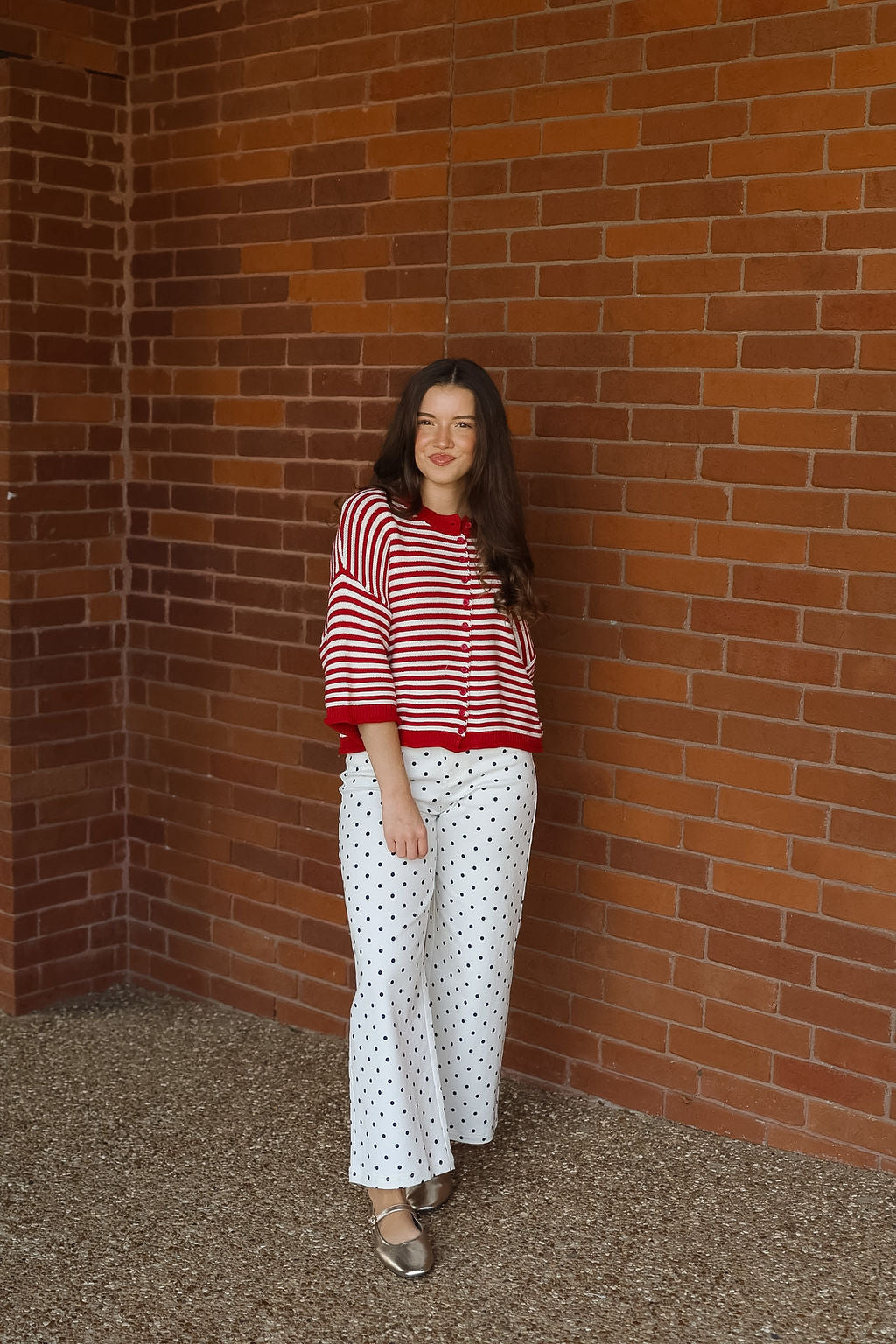 Red Oversized Crop Stripe Cardi