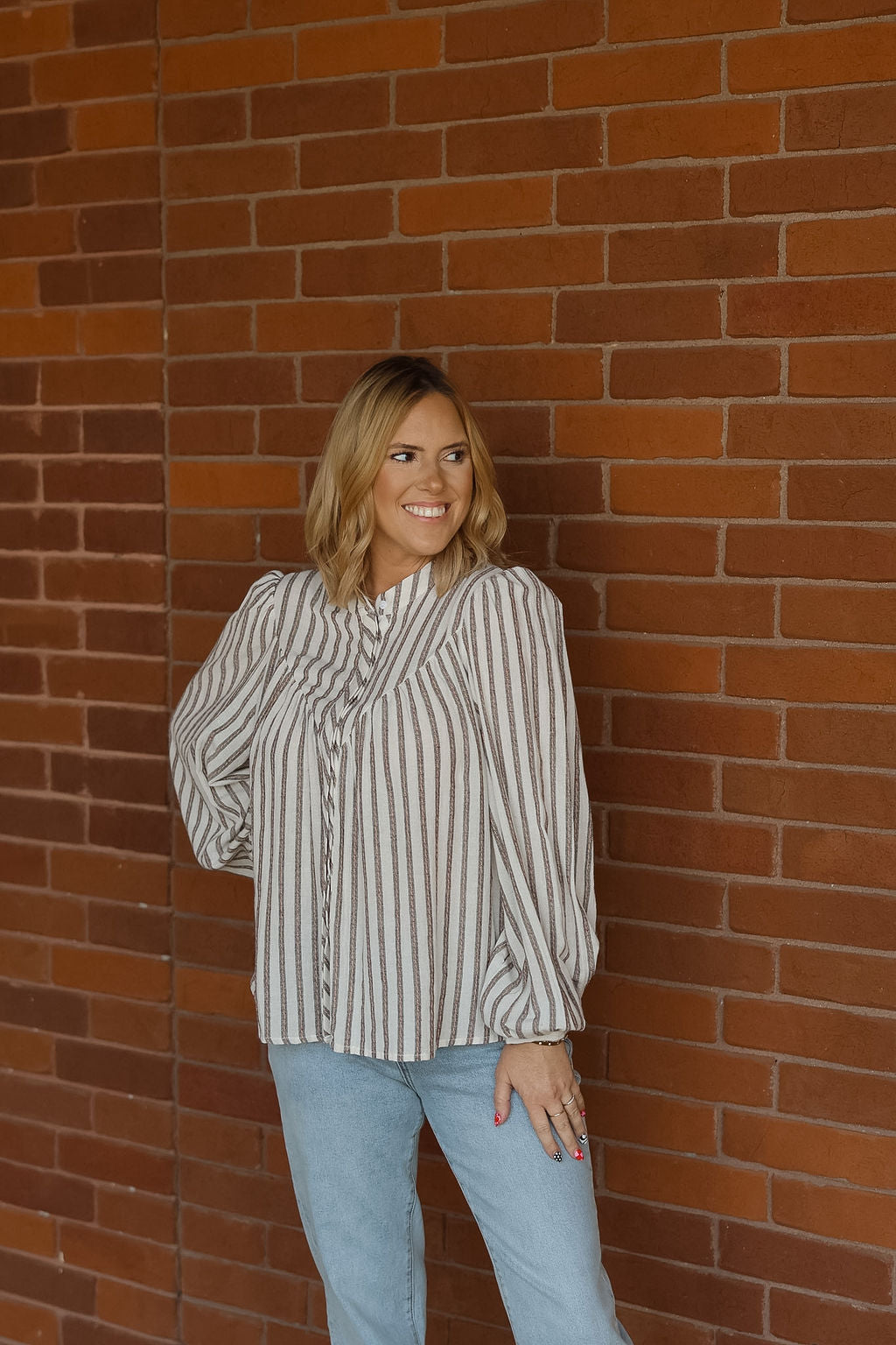 Ginger Stripe Button Front Top