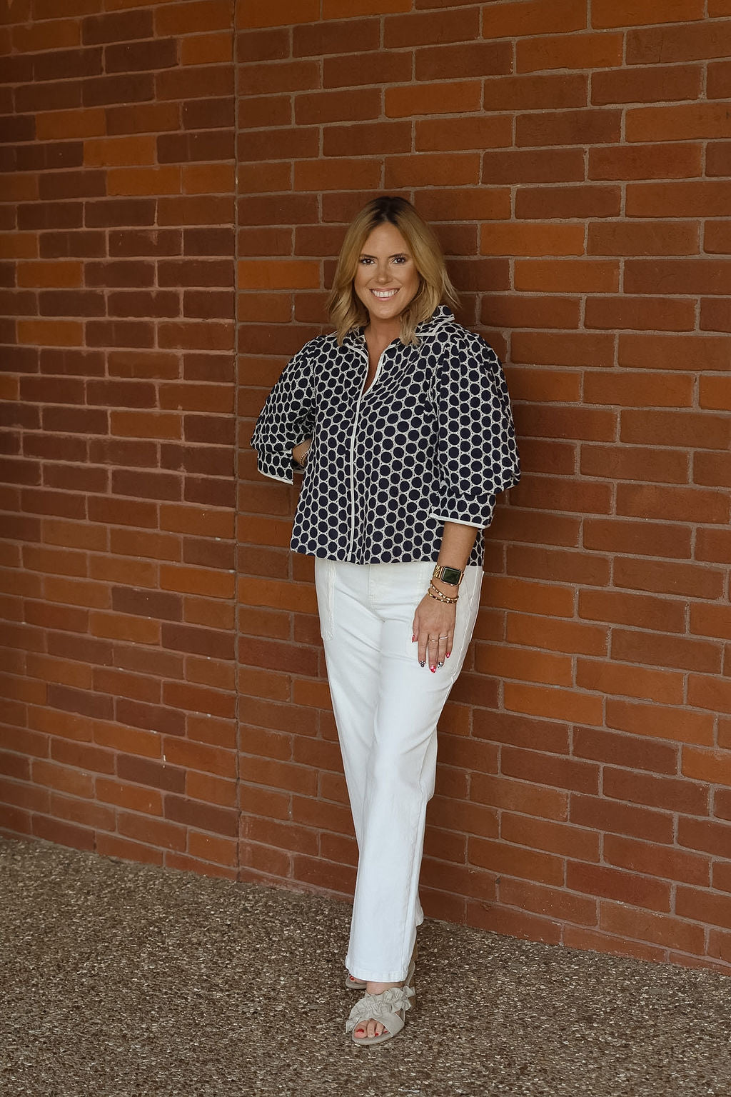 Pippa Long Sleeve Top - Marine Dot