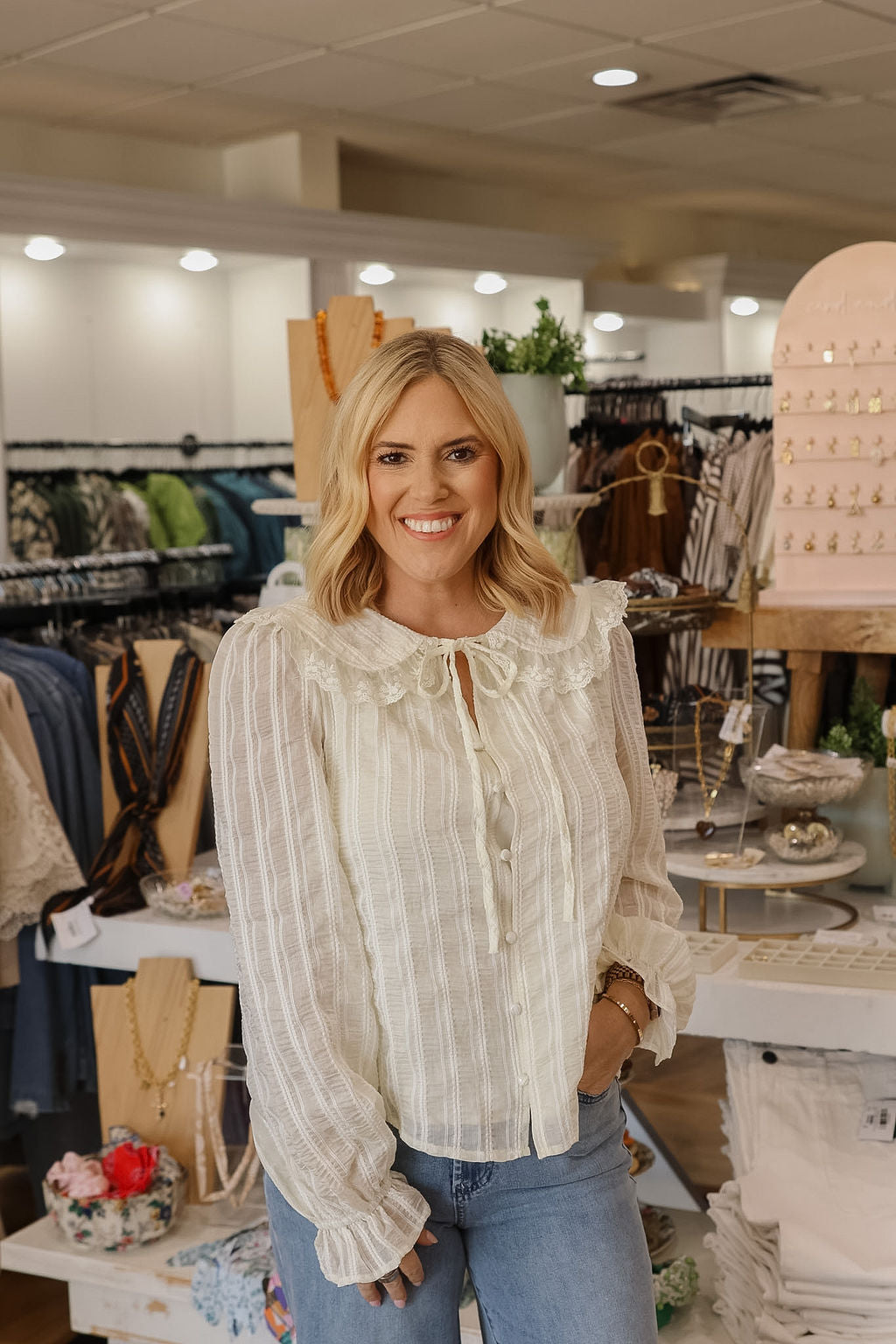 Stitched Ruffle Top - Ecru