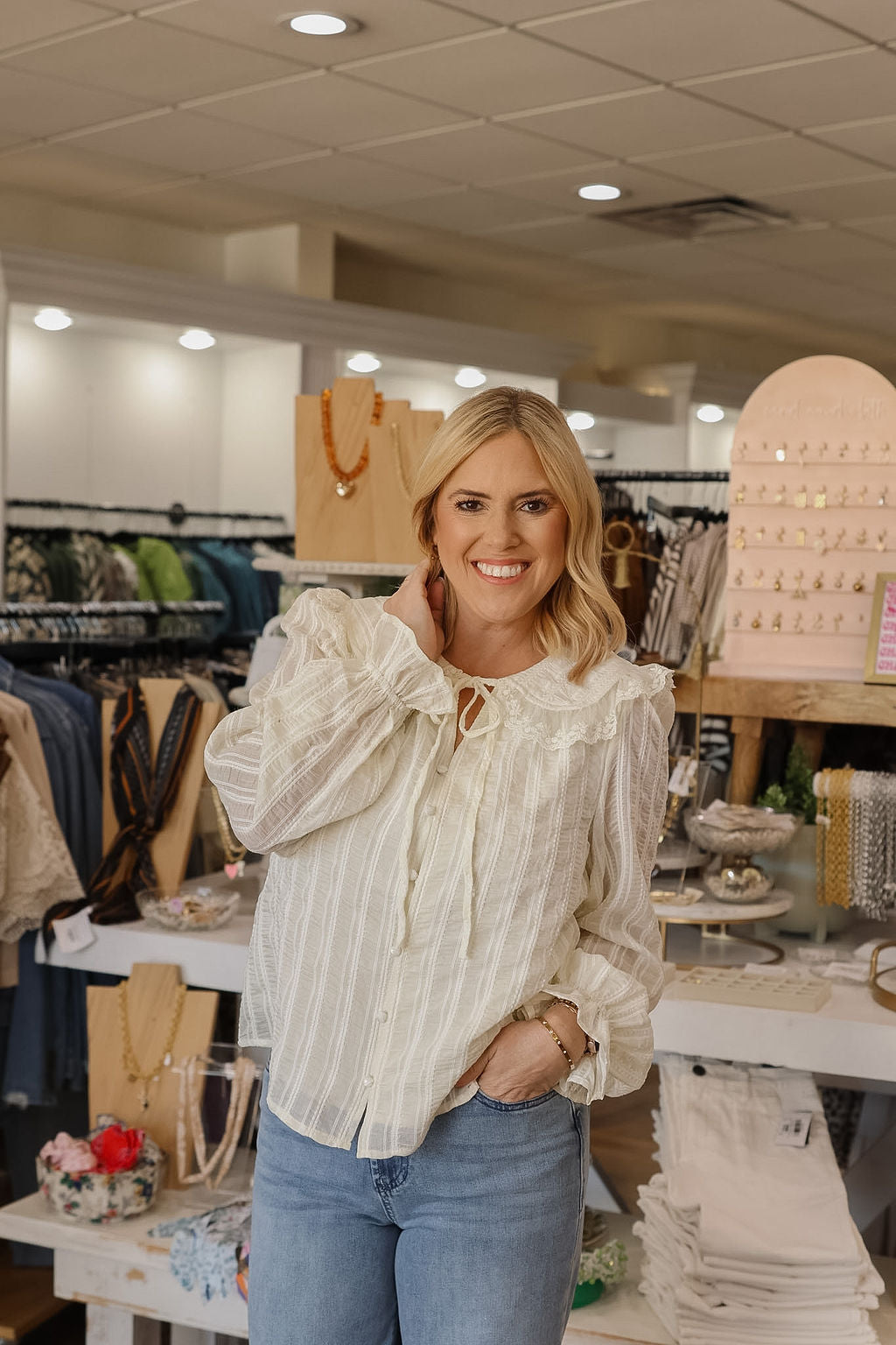 Stitched Ruffle Top - Ecru