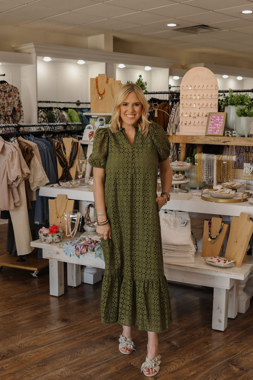 Olive Eyelet Maxi Dress