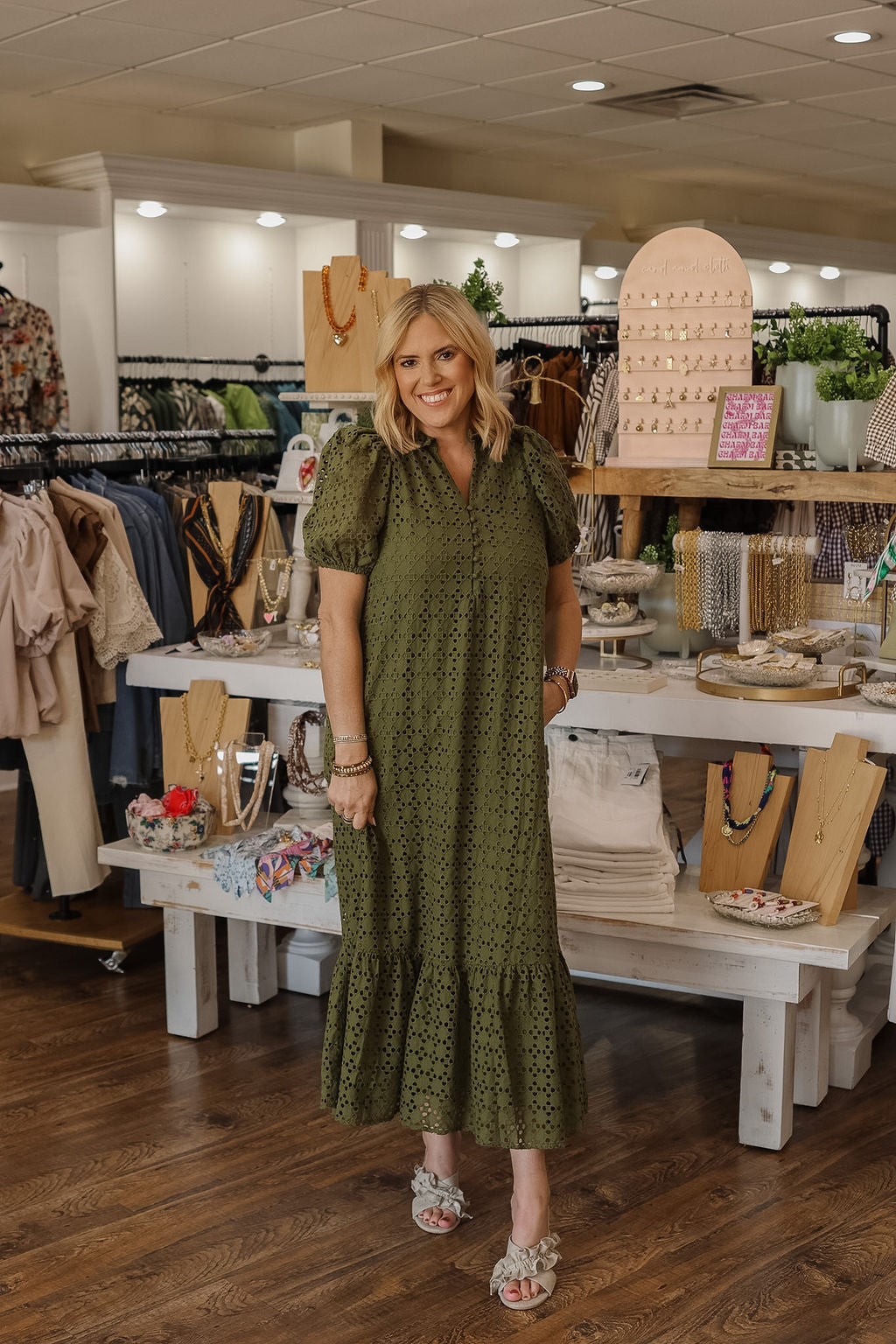 Olive Eyelet Maxi Dress