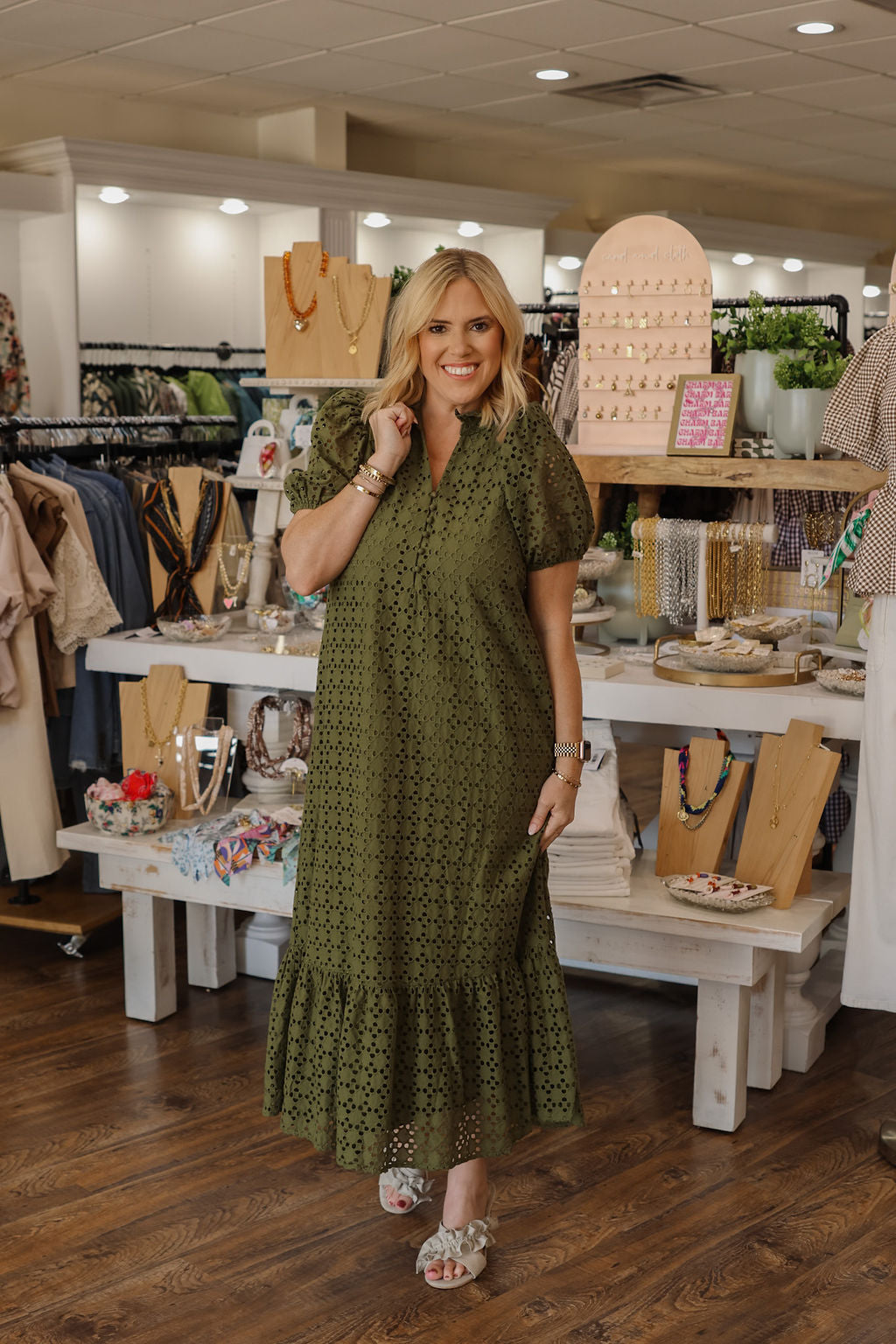 Olive Eyelet Maxi Dress